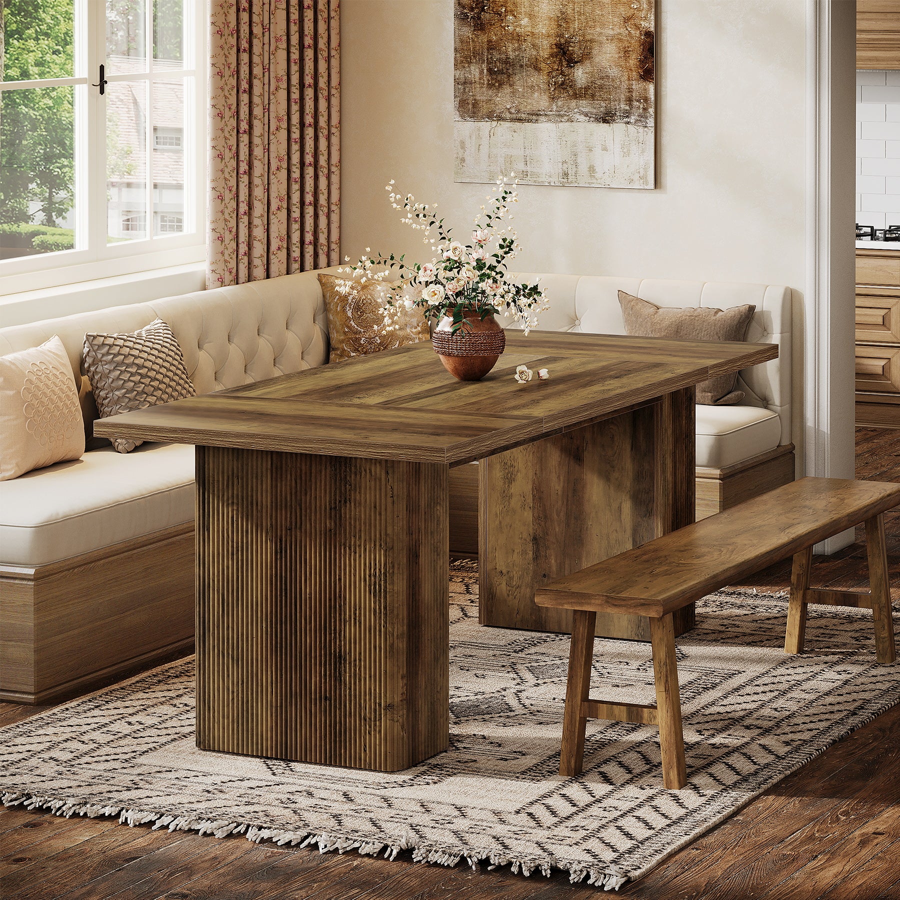 63" Dining Table,  Rectangle Farmhouse Kitchen Dinner Table for 4-6 People
