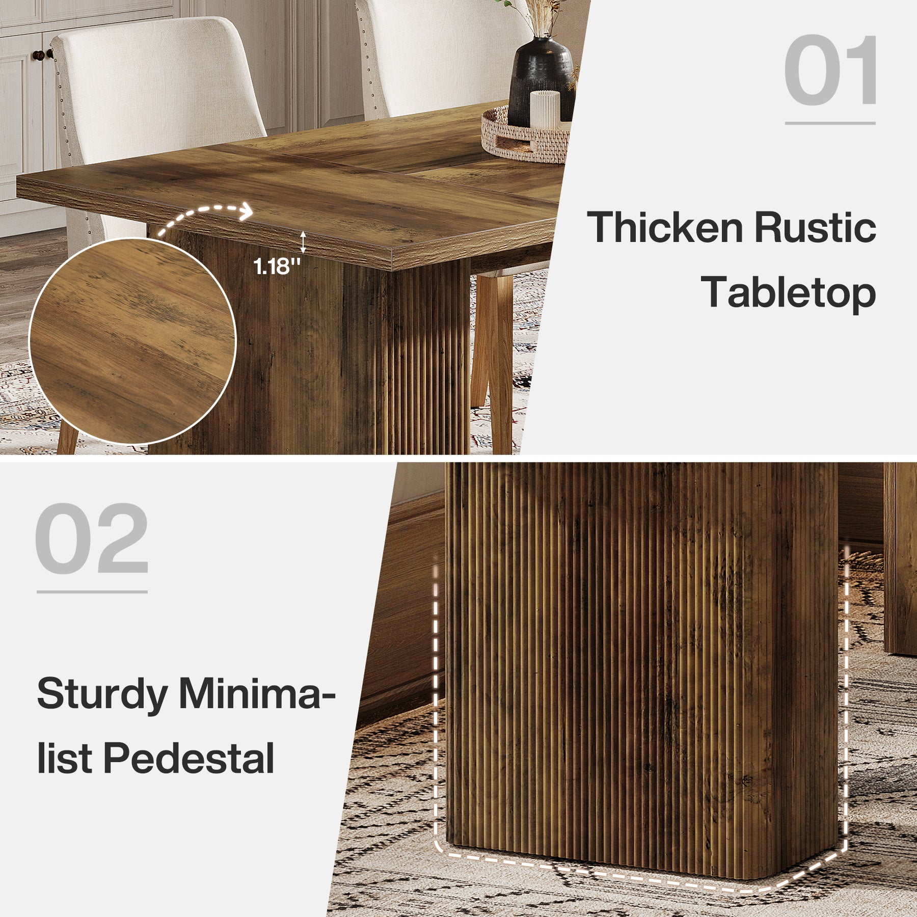 63" Dining Table,  Rectangle Farmhouse Kitchen Dinner Table for 4-6 People