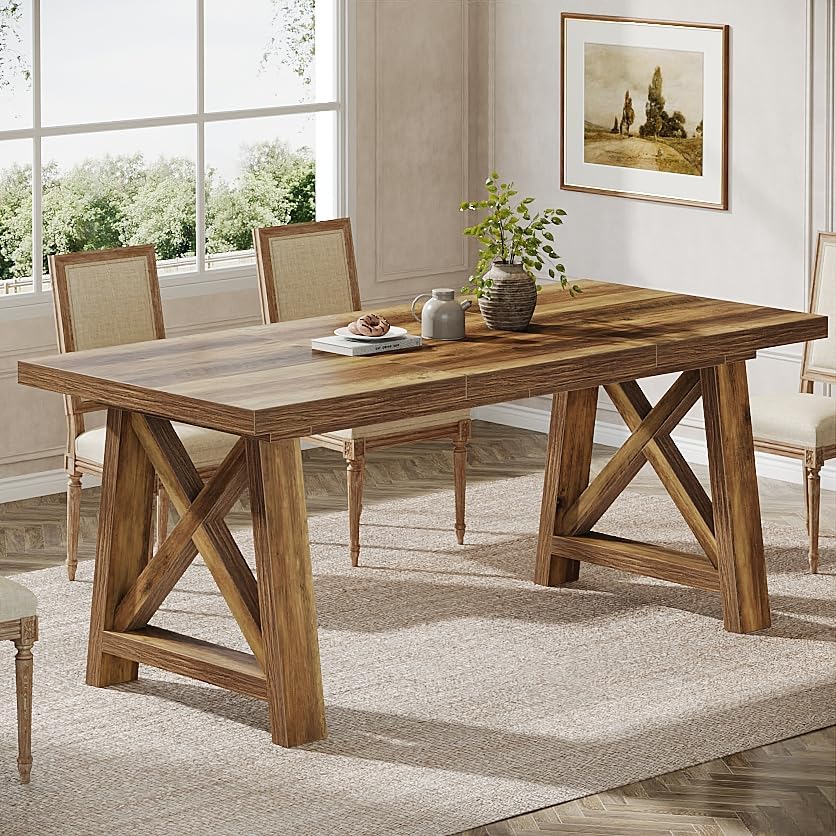 63" Dining Table, Rectangle Kitchen Table with X-Shaped Legs for 4 to 6