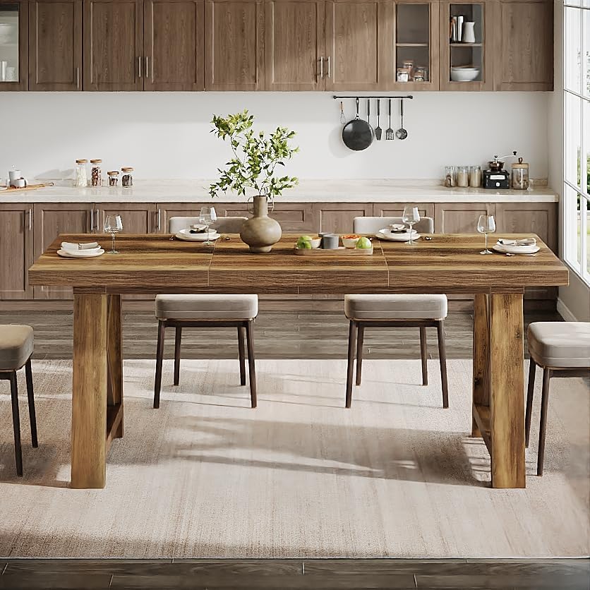 63" Dining Table, Rectangle Kitchen Table with X-Shaped Legs for 4 to 6