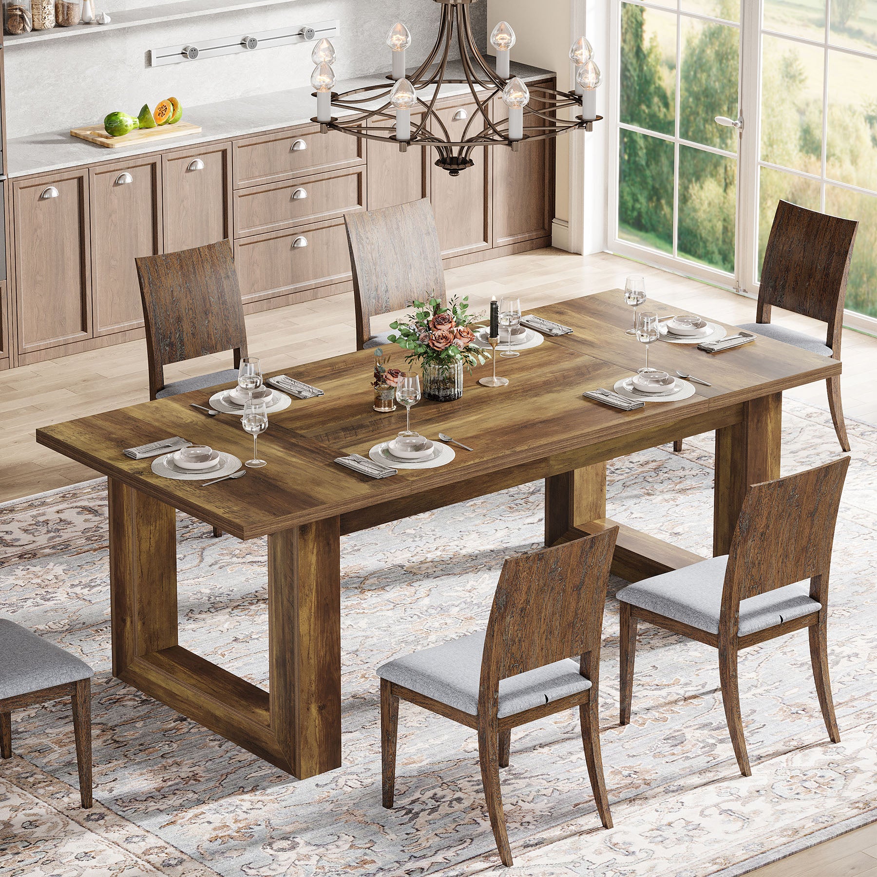 63" Dining Table, Rectangular Kitchen Dinner Table for Dining Room