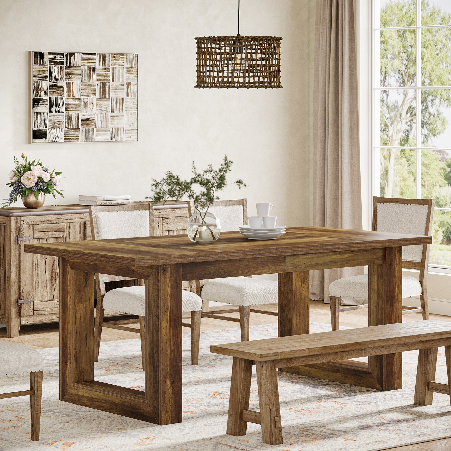 63" Dining Table, Rectangular Kitchen Dinner Table for Dining Room