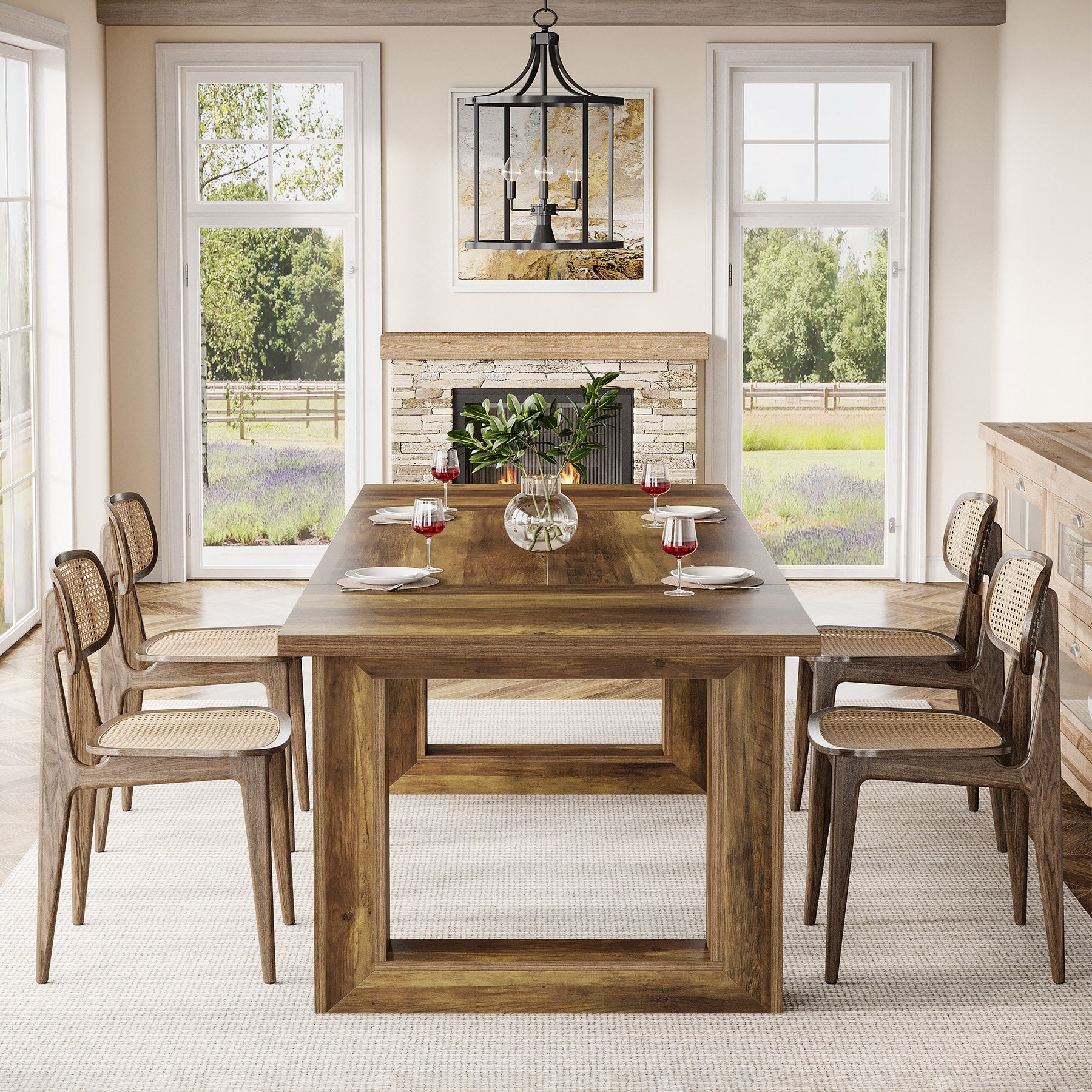 63" Dining Table, Rectangular Kitchen Dinner Table for Dining Room