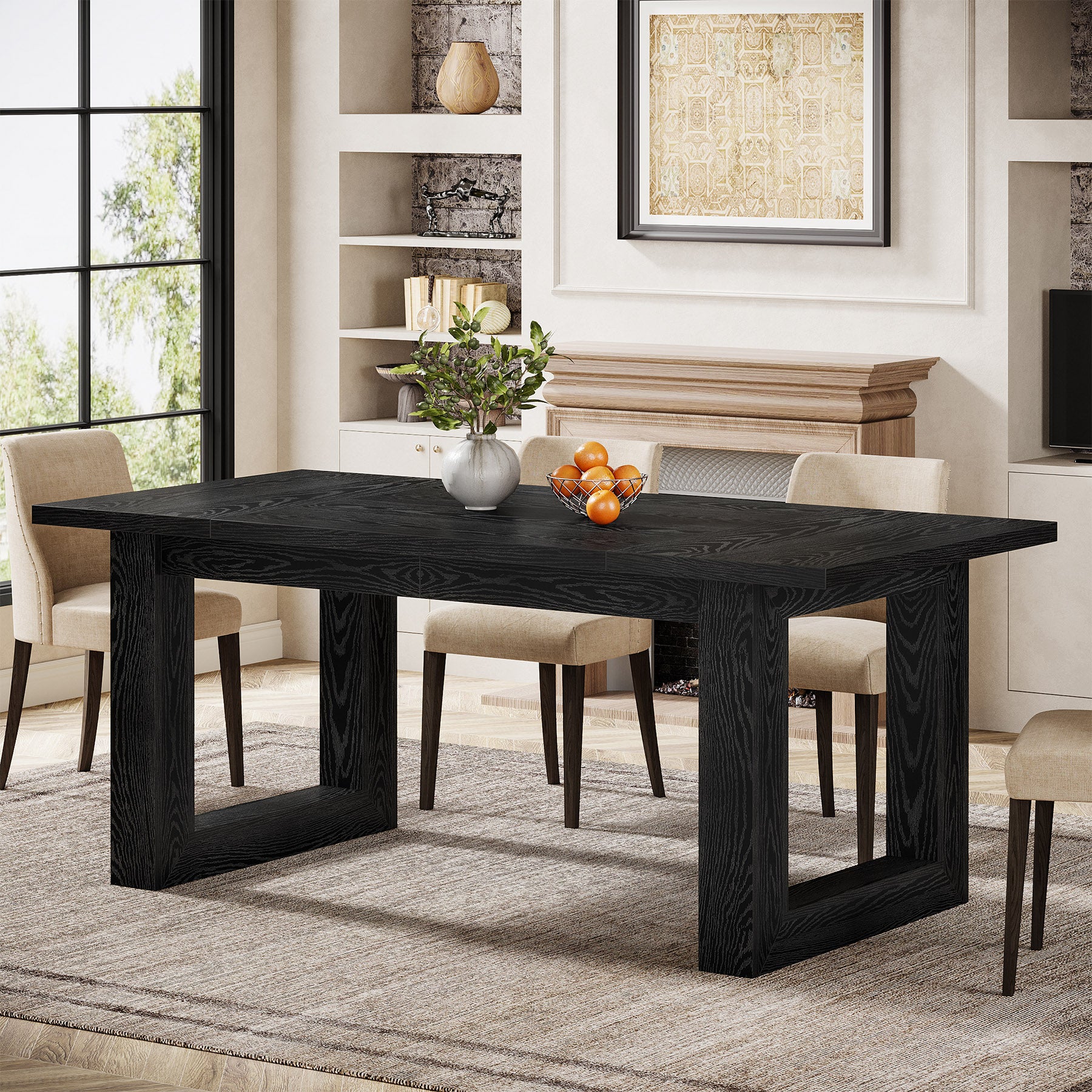 63" Dining Table, Rectangular Kitchen Dinner Table for Dining Room