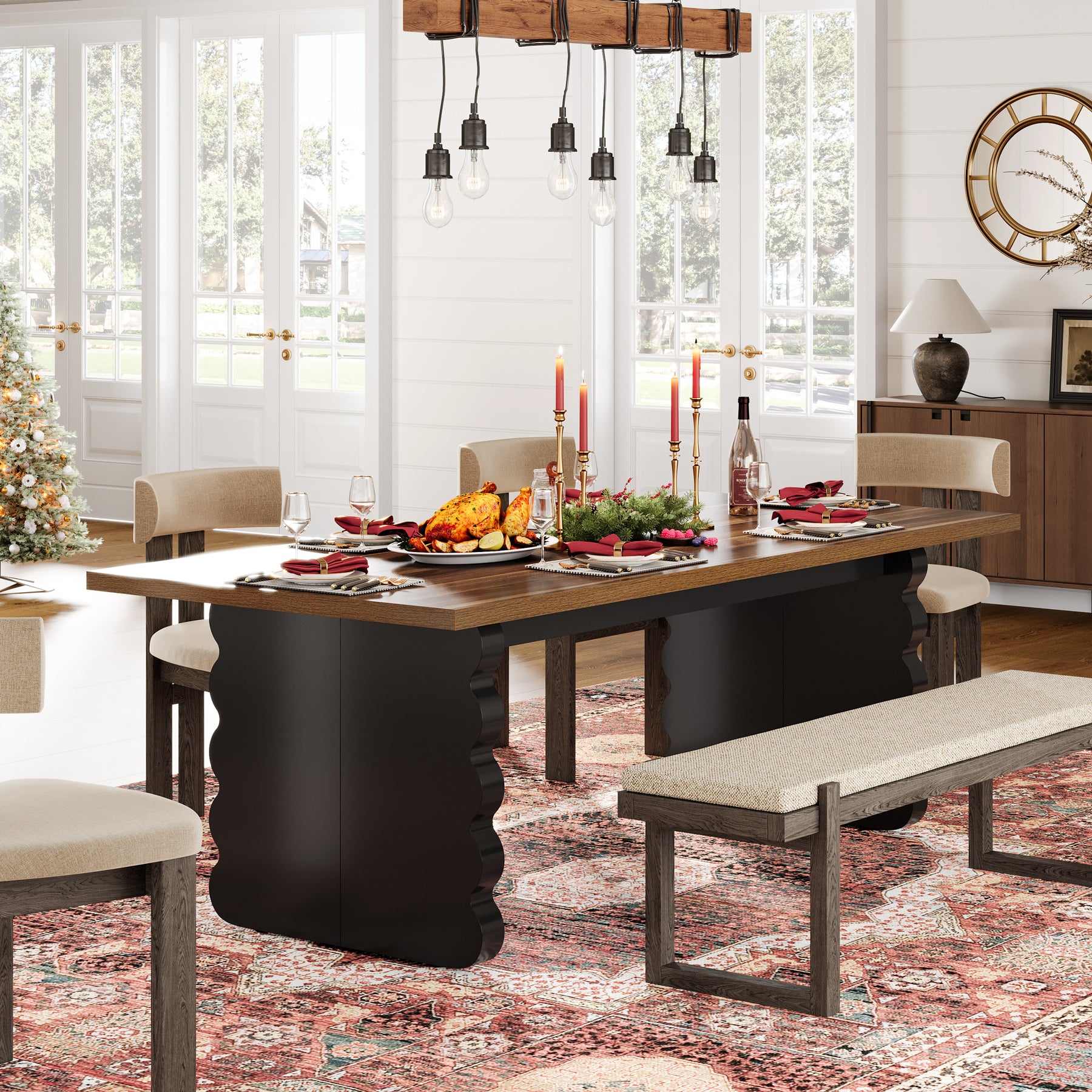 63" Dining Table, Wooden Rectangular Kitchen Table for 4-6 People