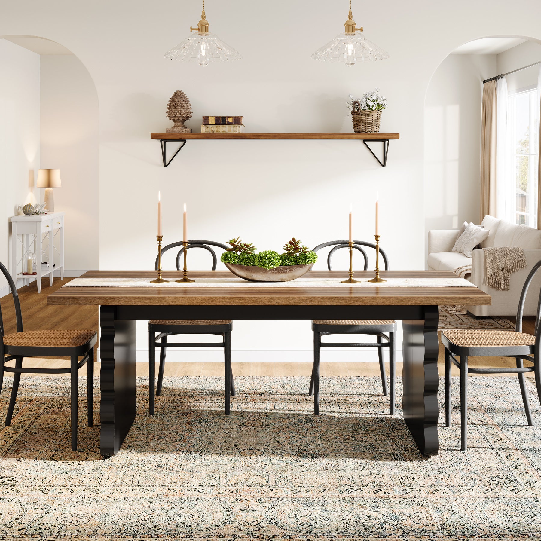 63" Dining Table, Wooden Rectangular Kitchen Table for 4-6 People