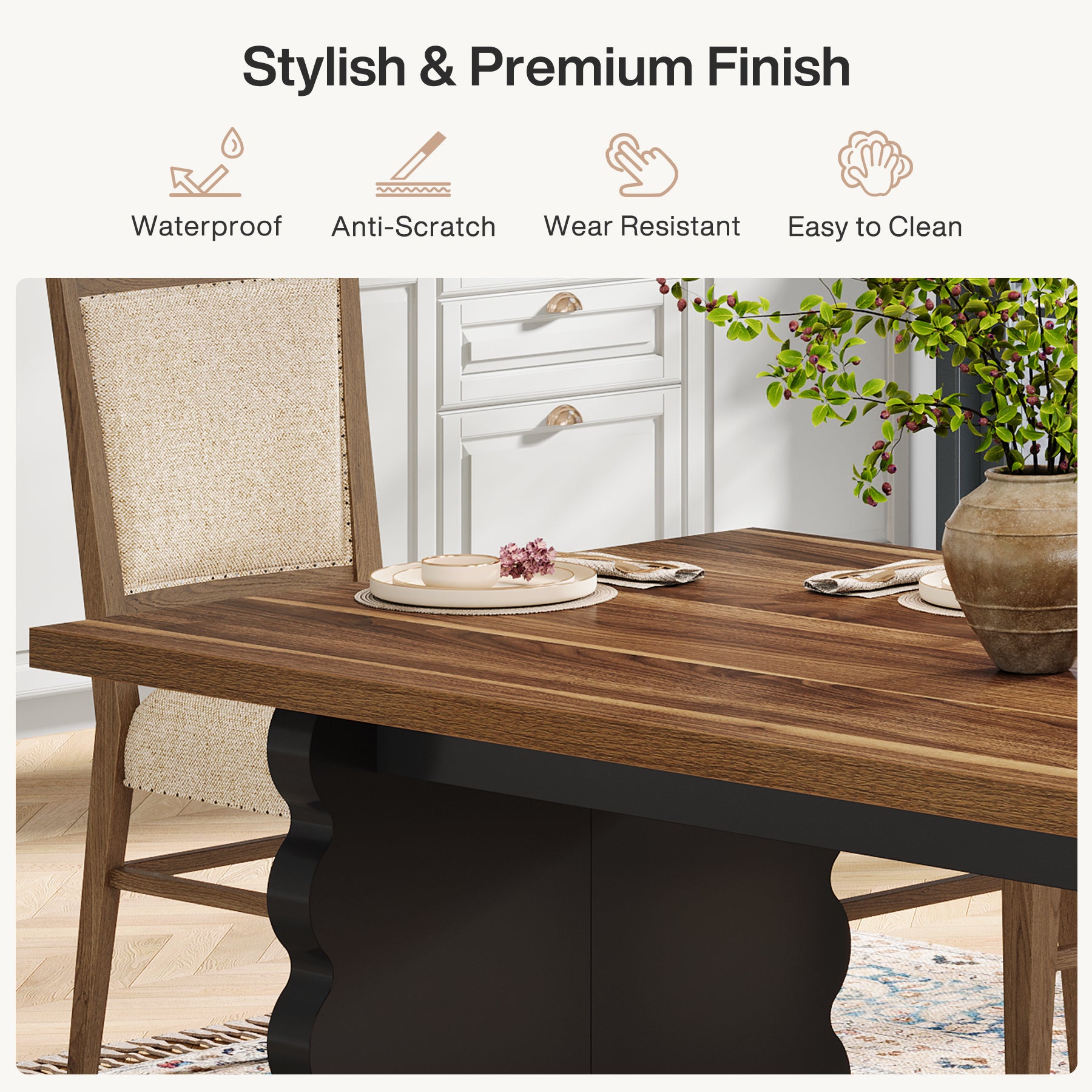 63" Dining Table, Wooden Rectangular Kitchen Table for 4-6 People