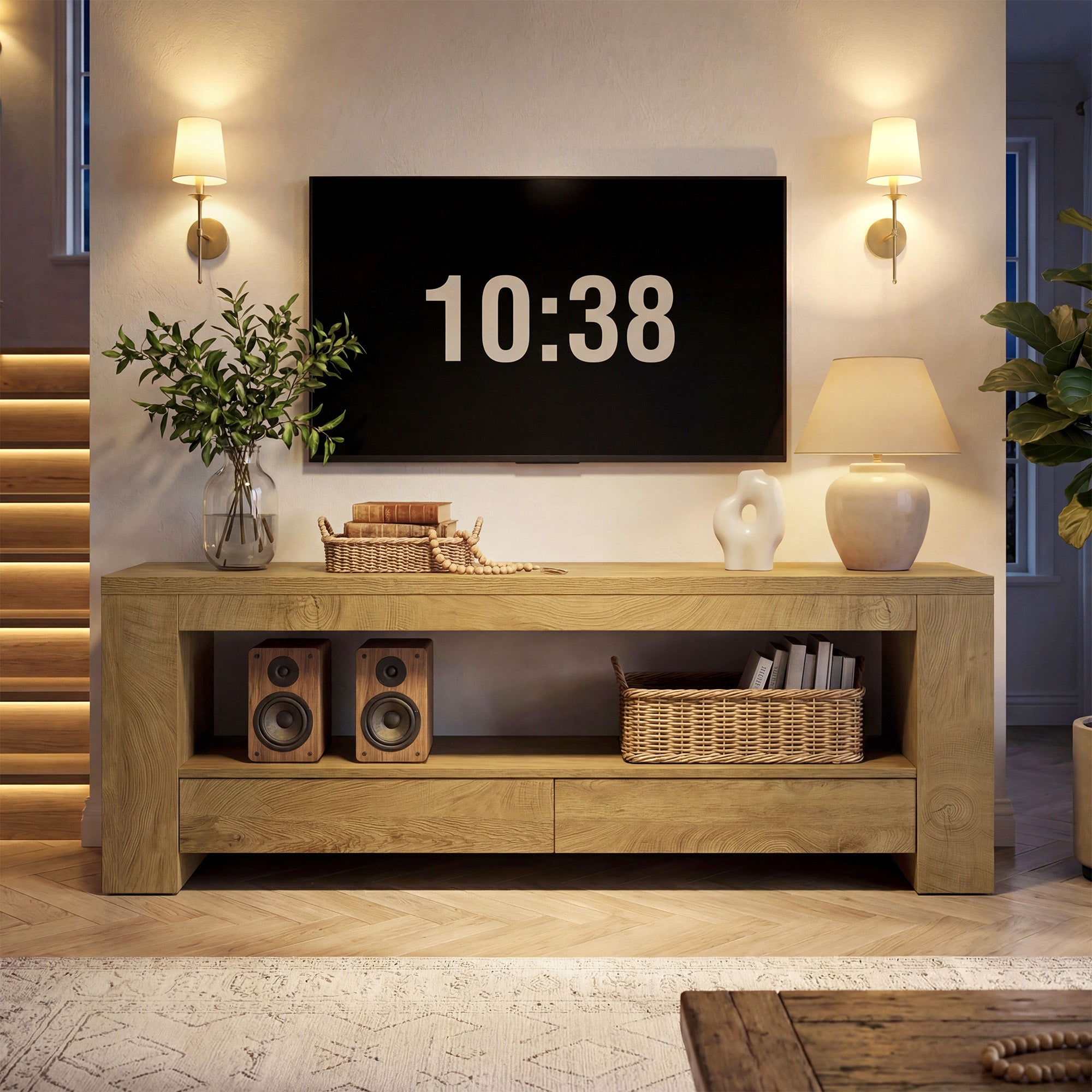 63" Entertainment Center for TVs up to 75",  Media Console with Storage Shelf for Living Room