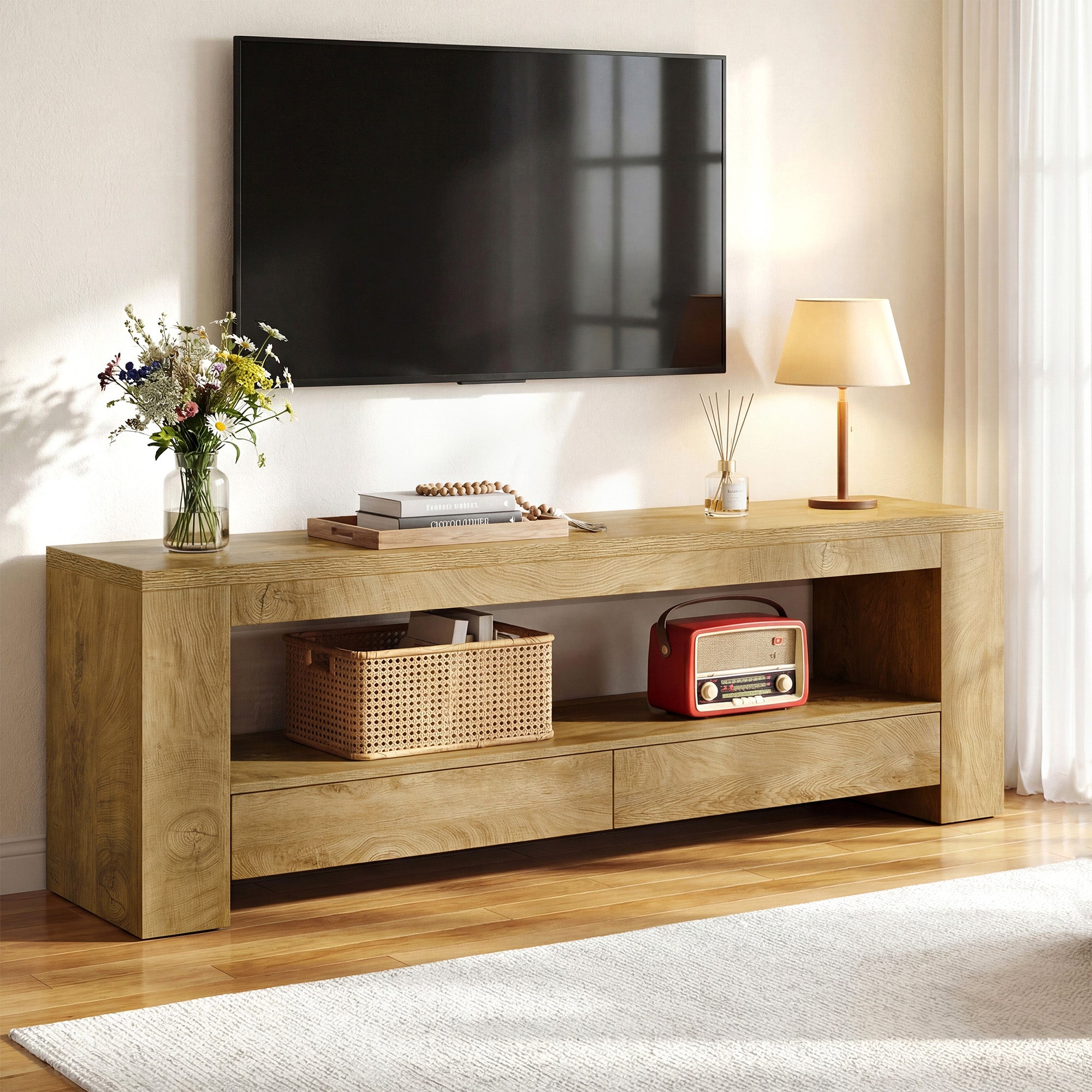 63" Entertainment Center for TVs up to 75",  Media Console with Storage Shelf for Living Room