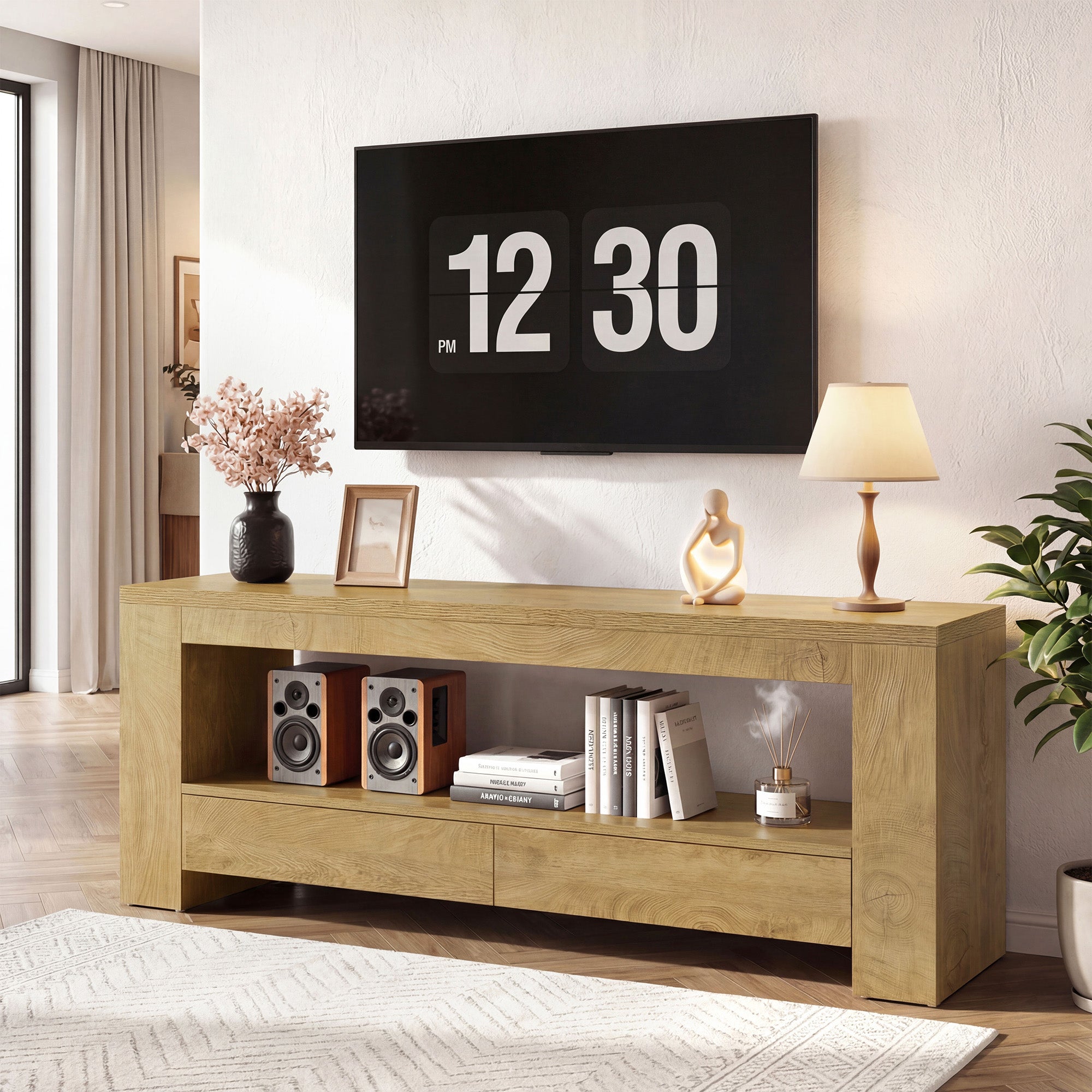 63" Entertainment Center for TVs up to 75",  Media Console with Storage Shelf for Living Room