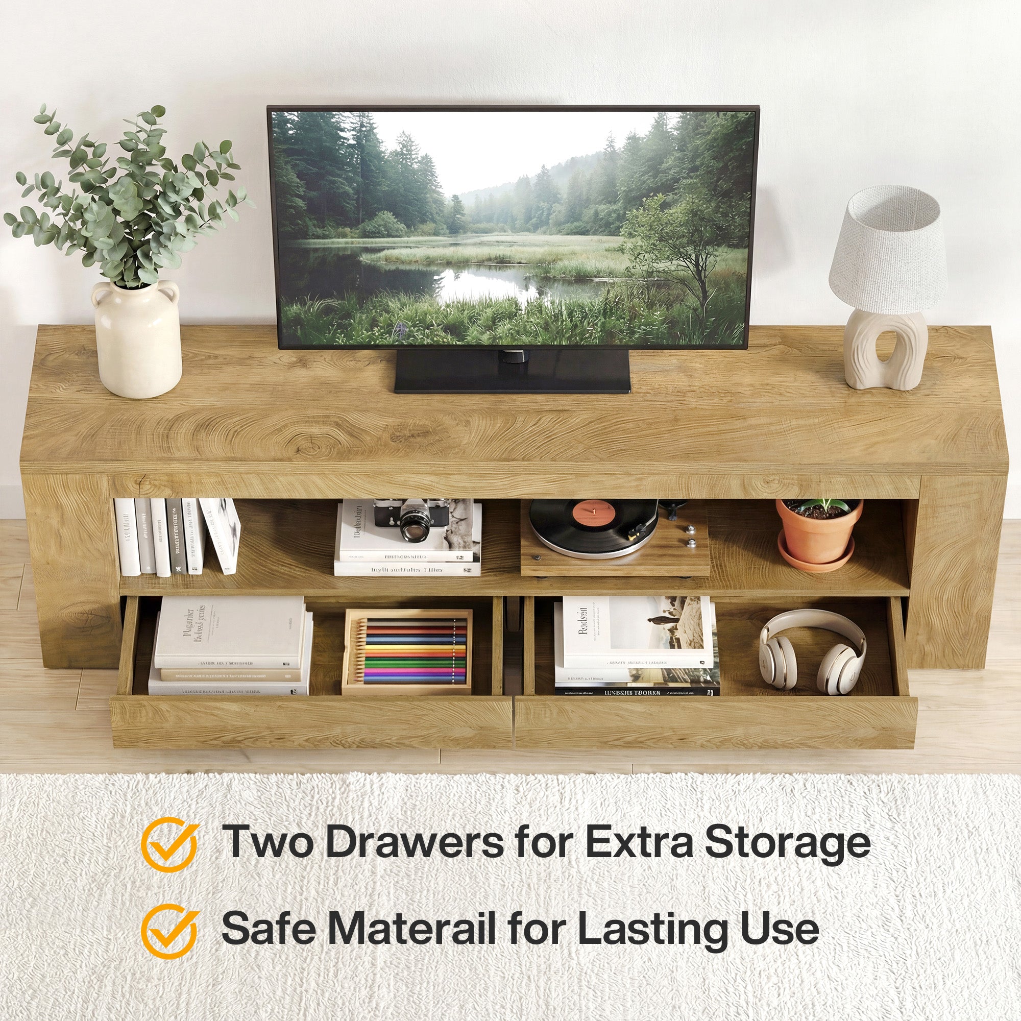 63" Entertainment Center for TVs up to 75",  Media Console with Storage Shelf for Living Room