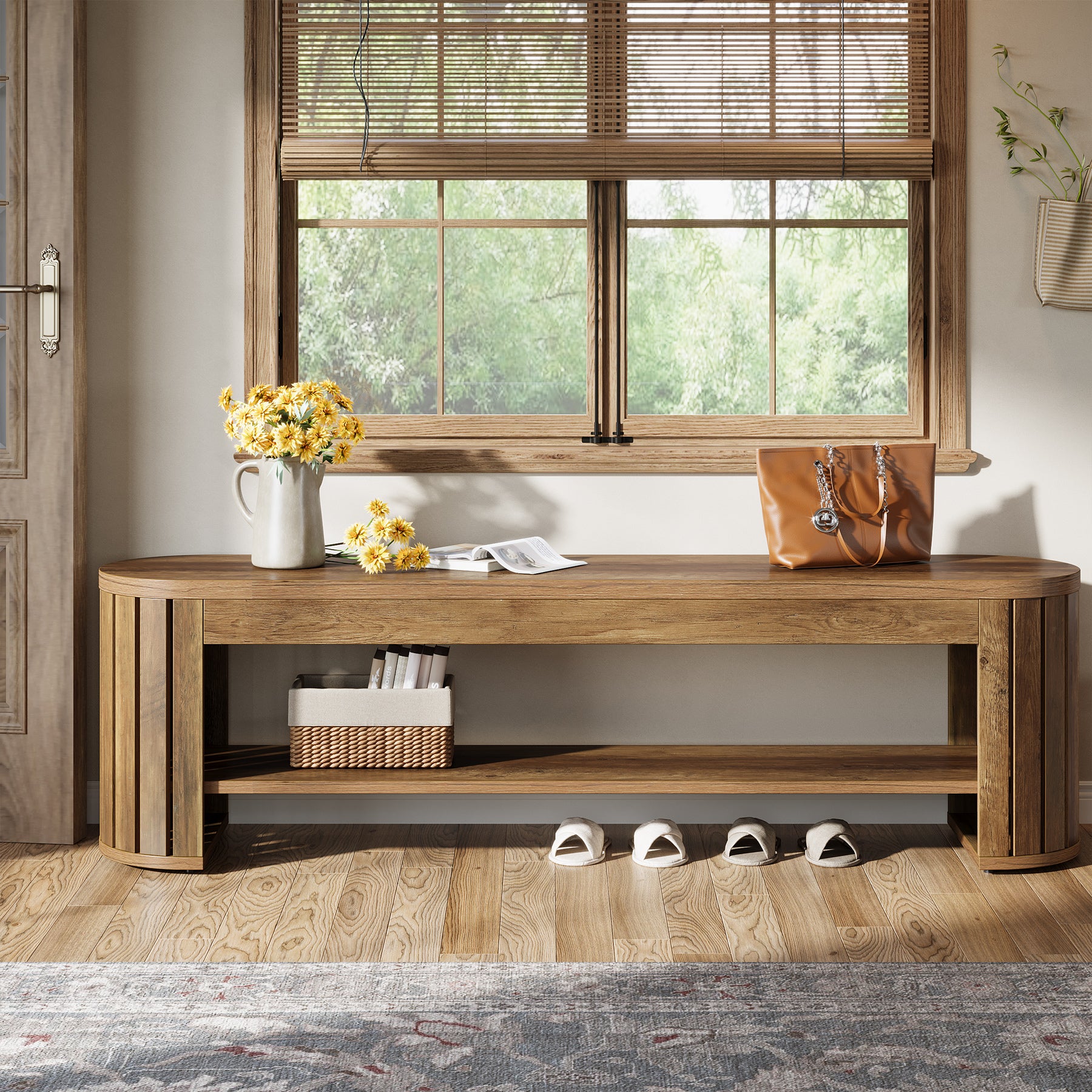 63" Entryway Bench, 2-Tier Narrow Shoe Bench with Shoe Storage