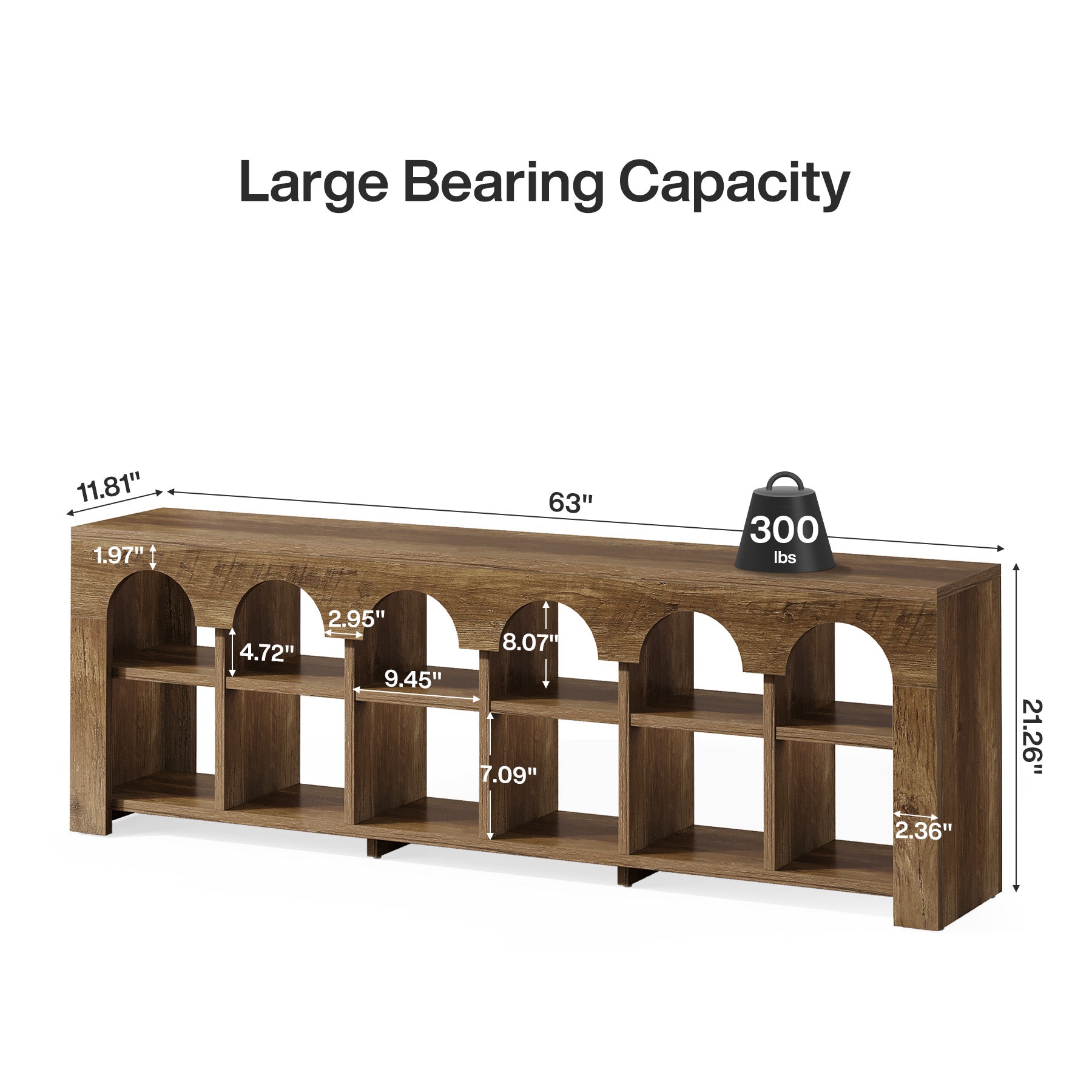 63" Entryway Bench, 2-Tier Narrow Shoe Storage Bench with Arched Cubbies