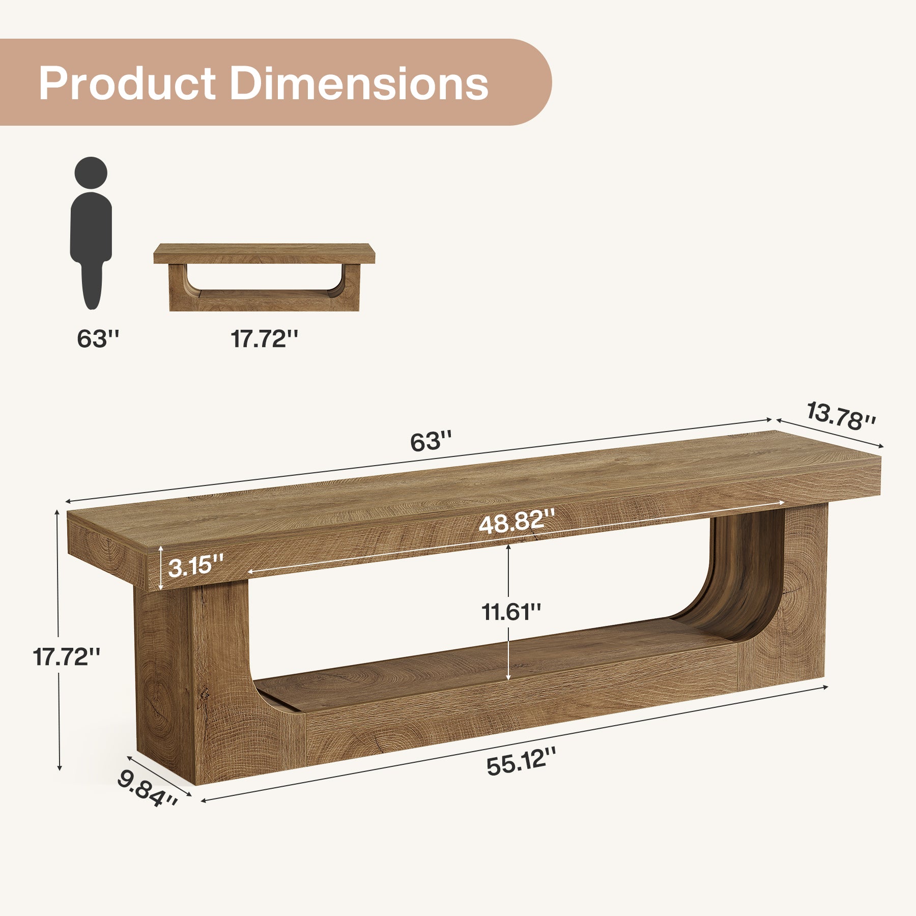 63" Entryway Bench, Large 2-Tier Hallway Foyer Shoe Bench with Storage