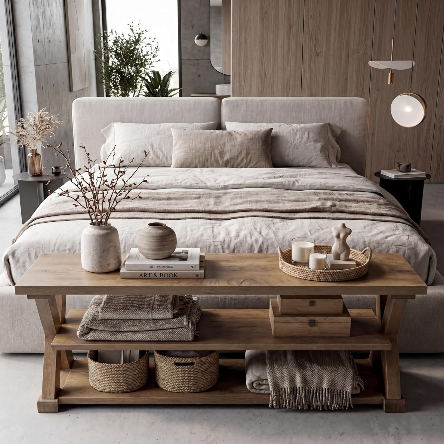 63" Entryway Storage Bench, Farmhouse Wooden Shoe Bench Seat with Storage Shelves 