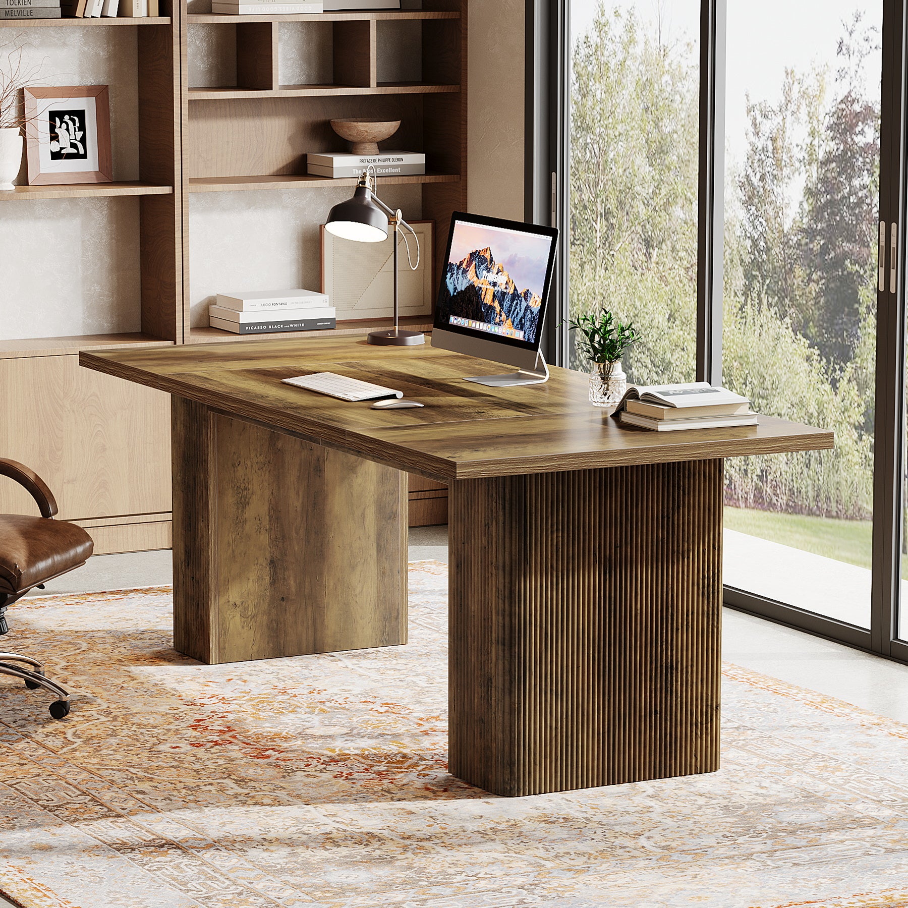 63" Executive Desk, Farmhouse Office Computer Desk with Sturdy Frame