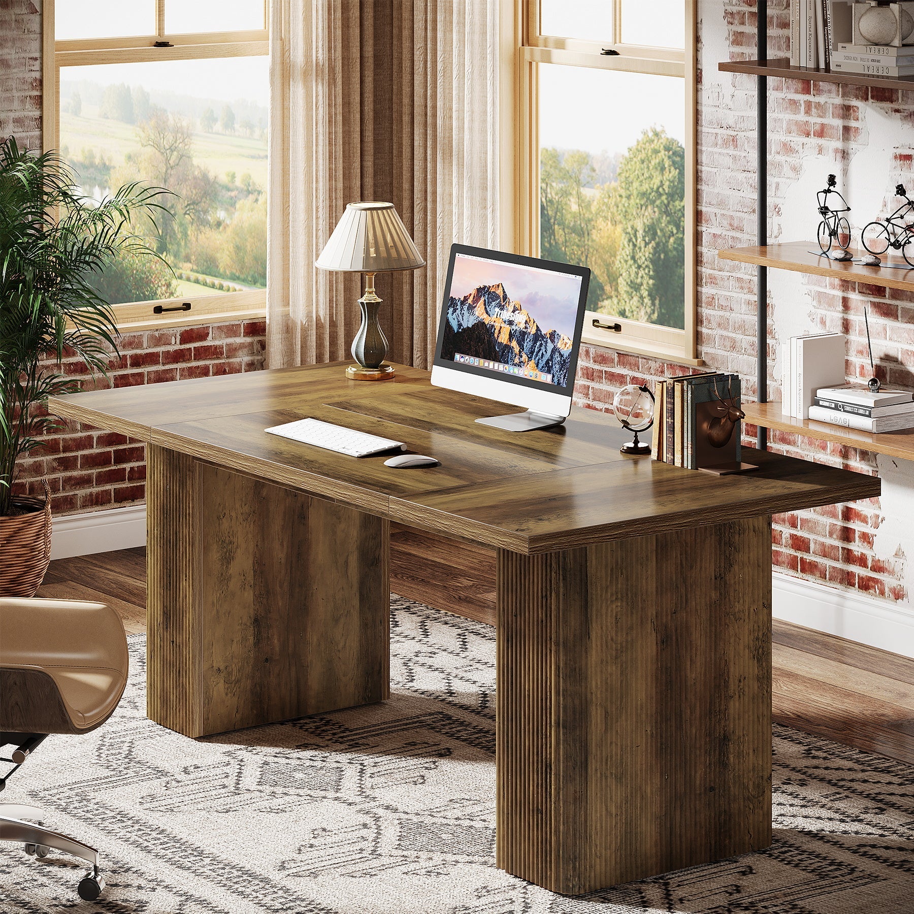 63" Executive Desk, Farmhouse Office Computer Desk with Sturdy Frame