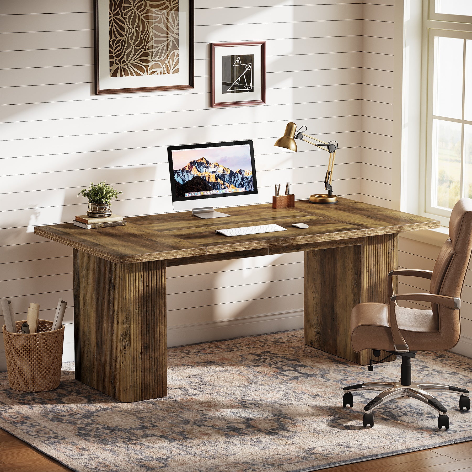 63" Executive Desk, Farmhouse Office Computer Desk with Sturdy Frame