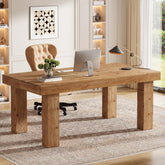 63" Executive Desk, Solid Wood Home Office Computer Desk with Sturdy Wooden Legs 3