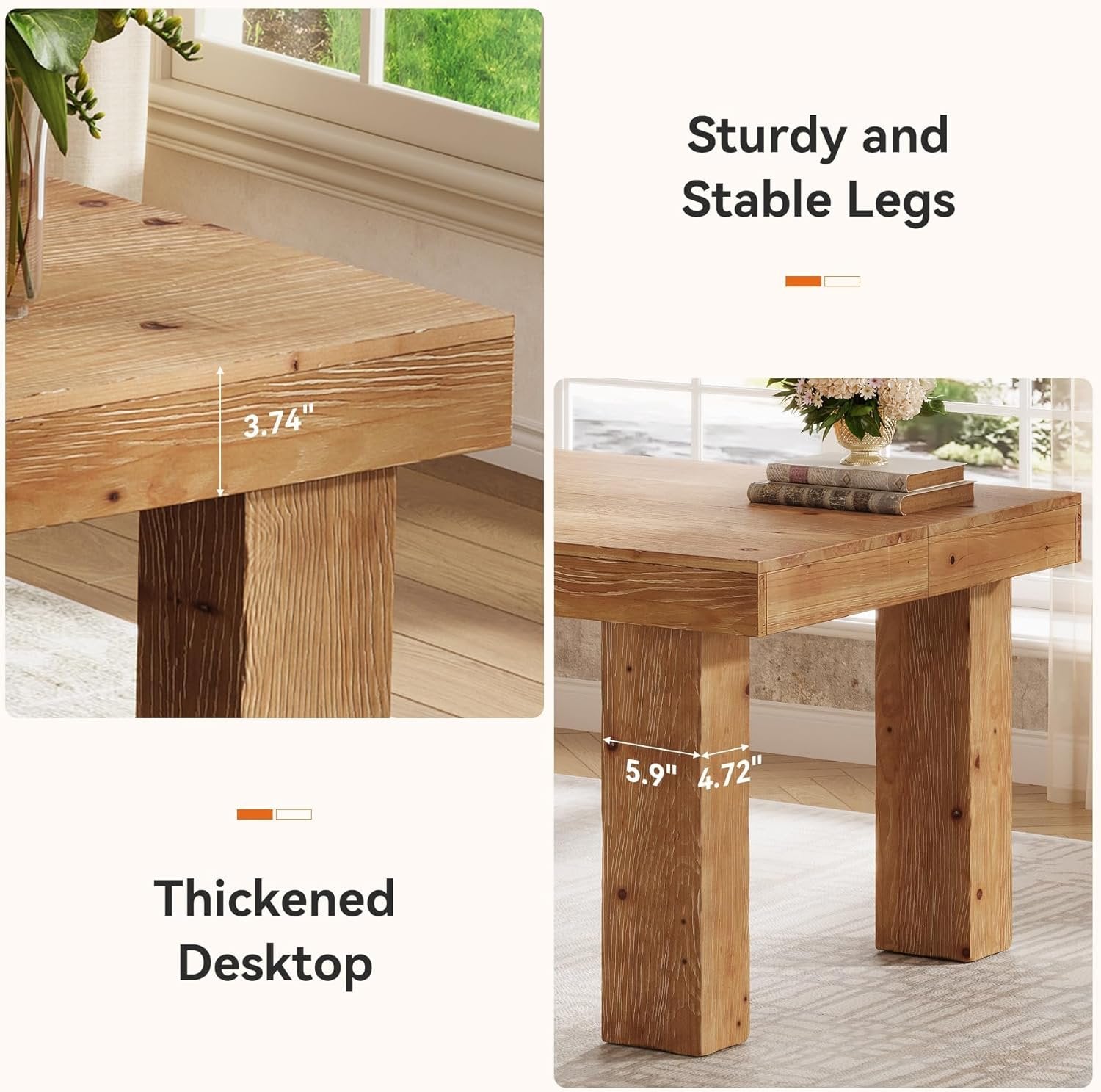 63" Executive Desk, Solid Wood Home Office Computer Desk with Sturdy Wooden Legs