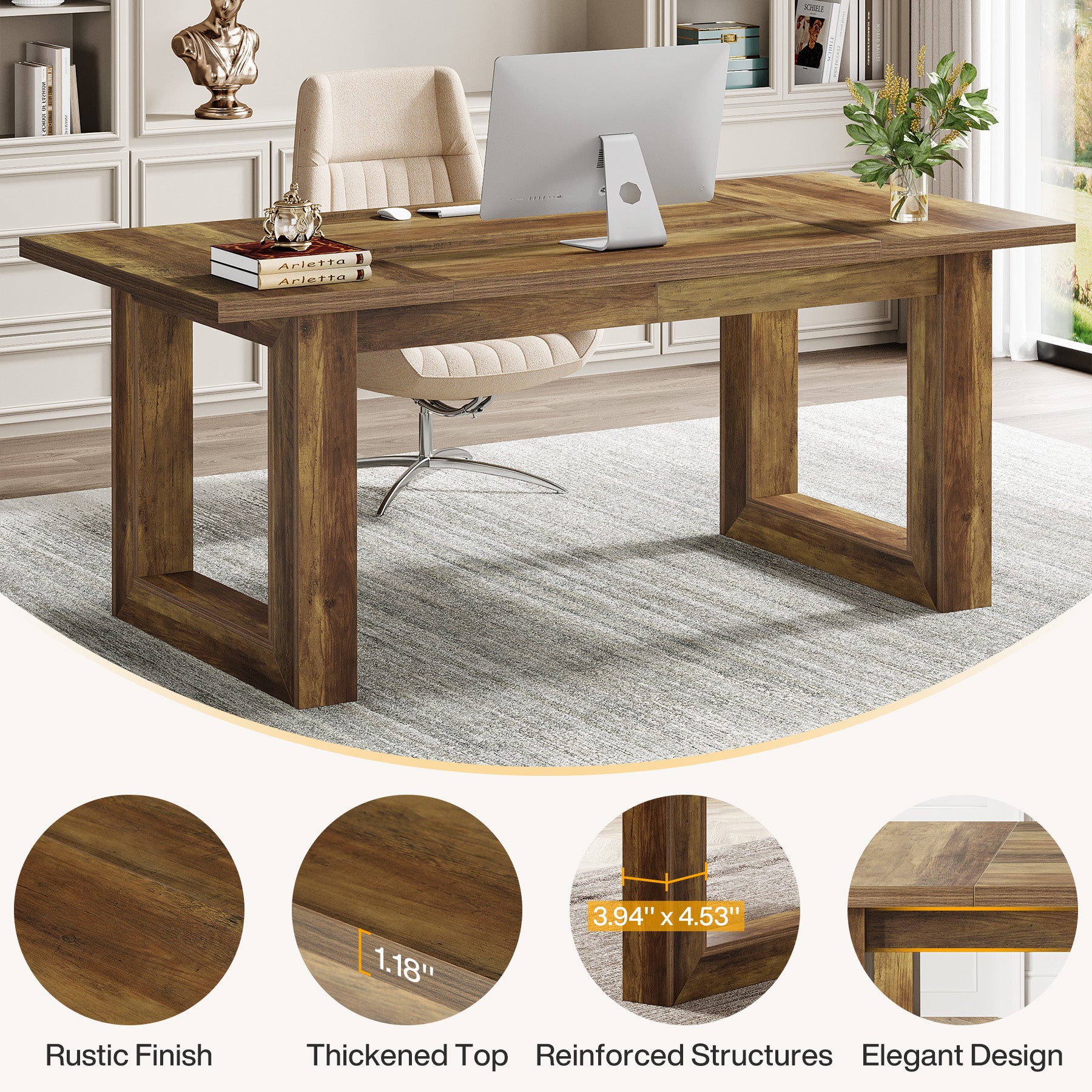 63" Executive Desk, Wooden Computer Desk Workstation Table