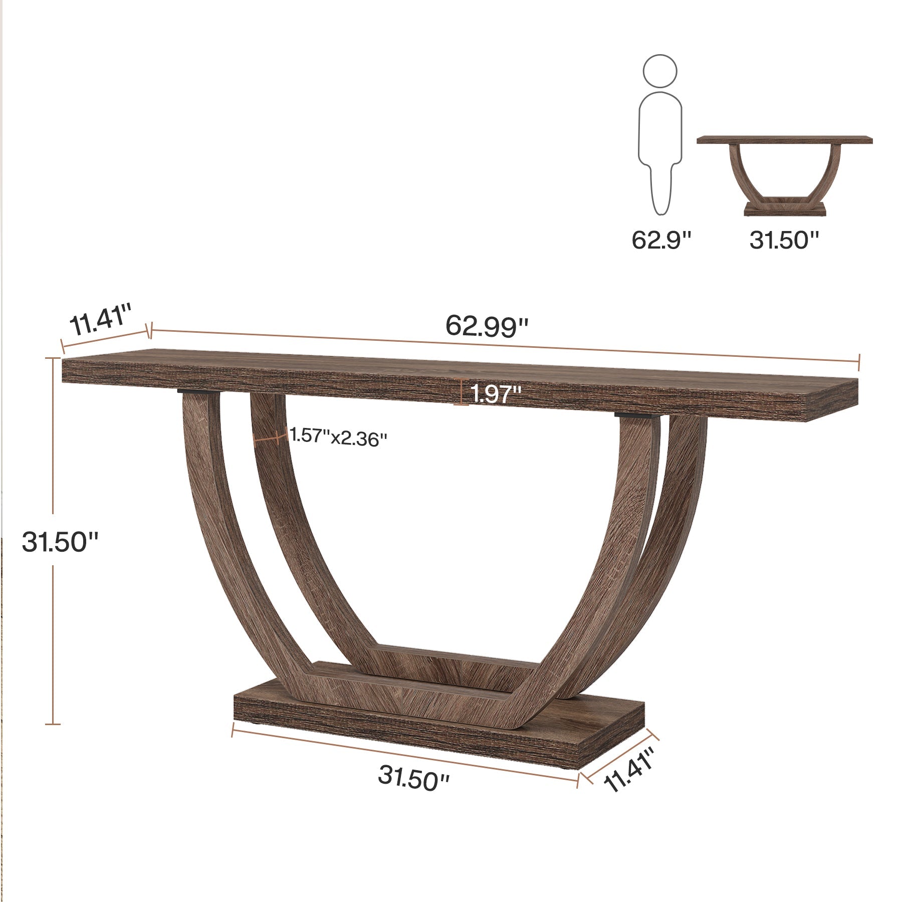 63" Farmhouse Console Table, 2-Tier Entryway Sofa Table