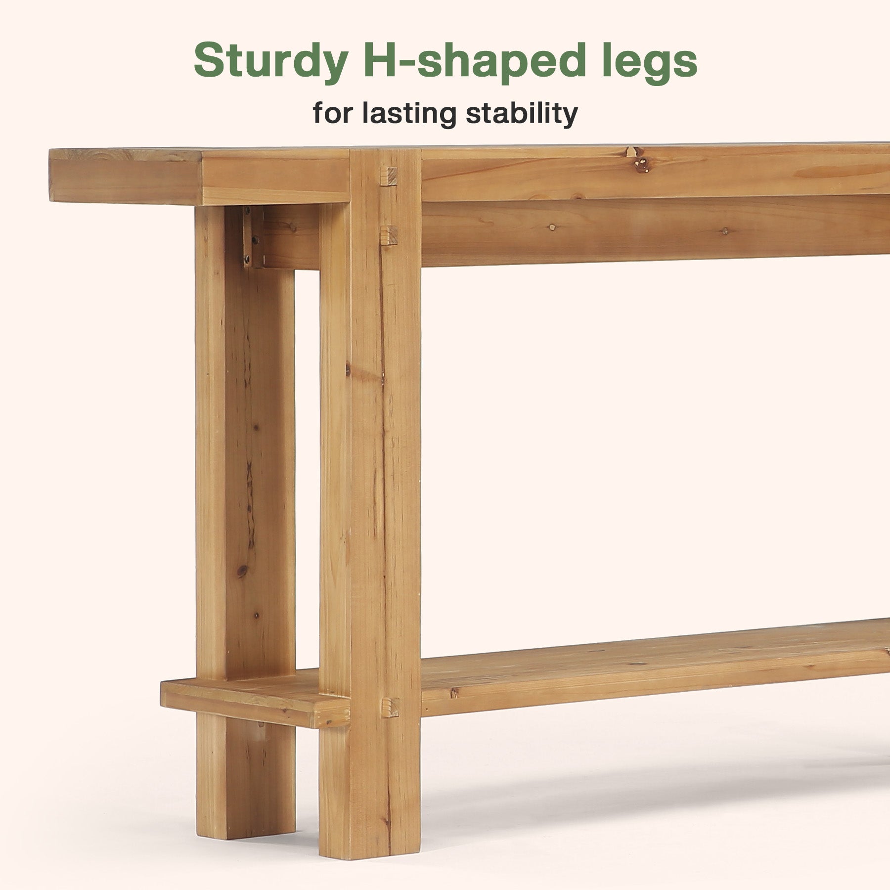 63" Farmhouse Console Table, 2-Tier Solid Wood Entryway Sofa Table