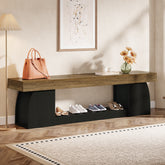 63" Farmhouse Entryway Bench, 2-Tier Long End of Bed Bench with Studry Frame 3