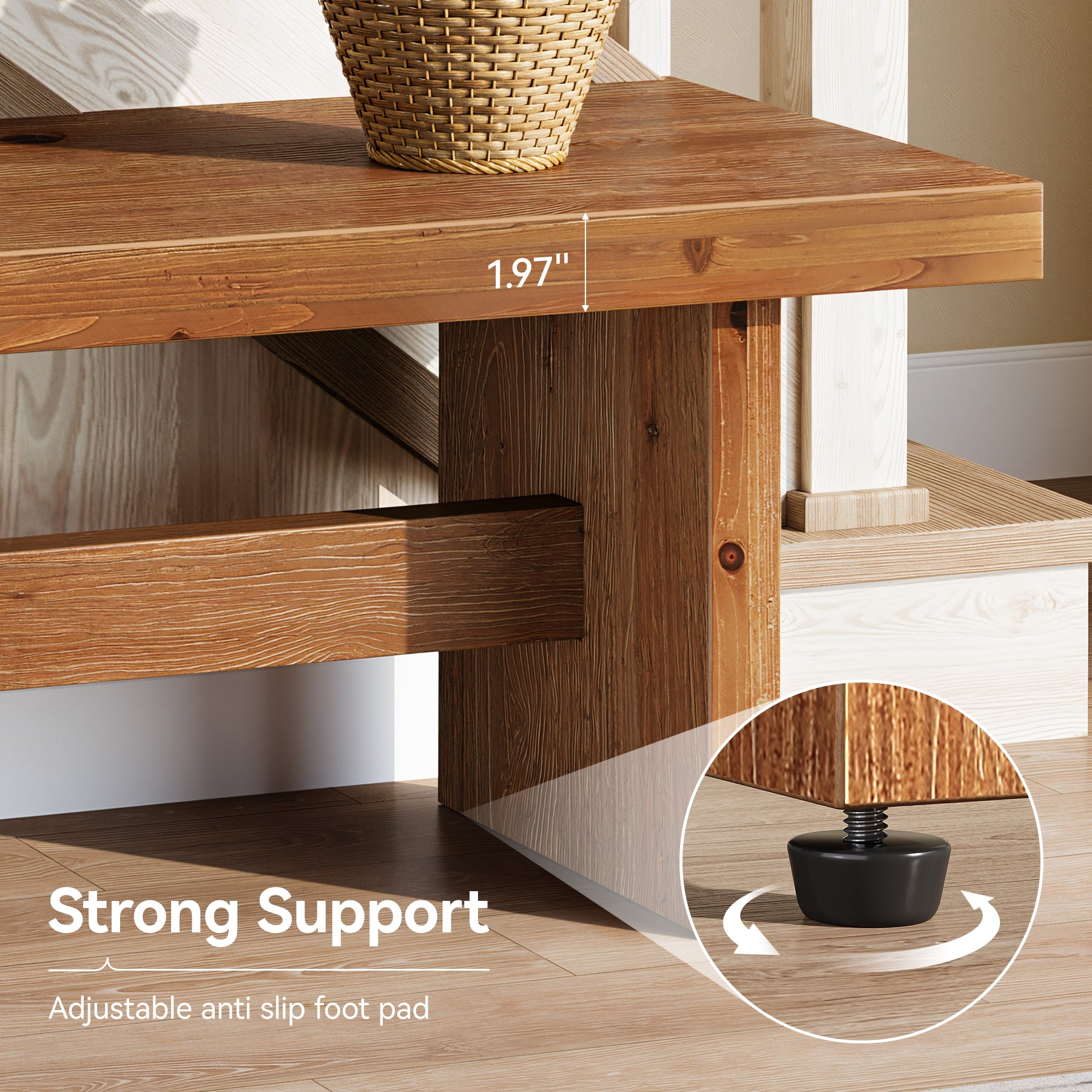 63" Farmhouse Entryway Bench, Solid Wood Indoor End of Bed Bench