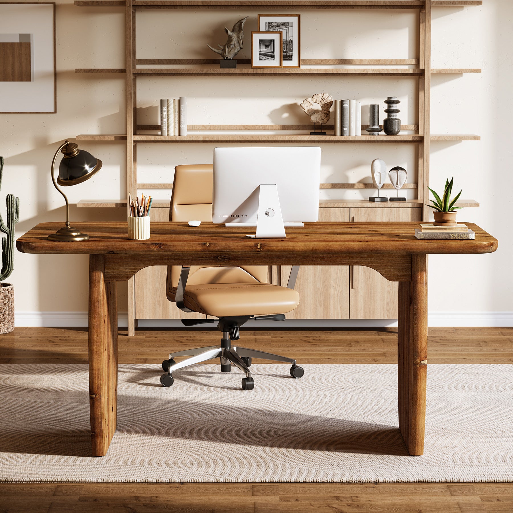 63" Farmhouse Executive Desk, Solid Wood Computer Desk for Home Office
