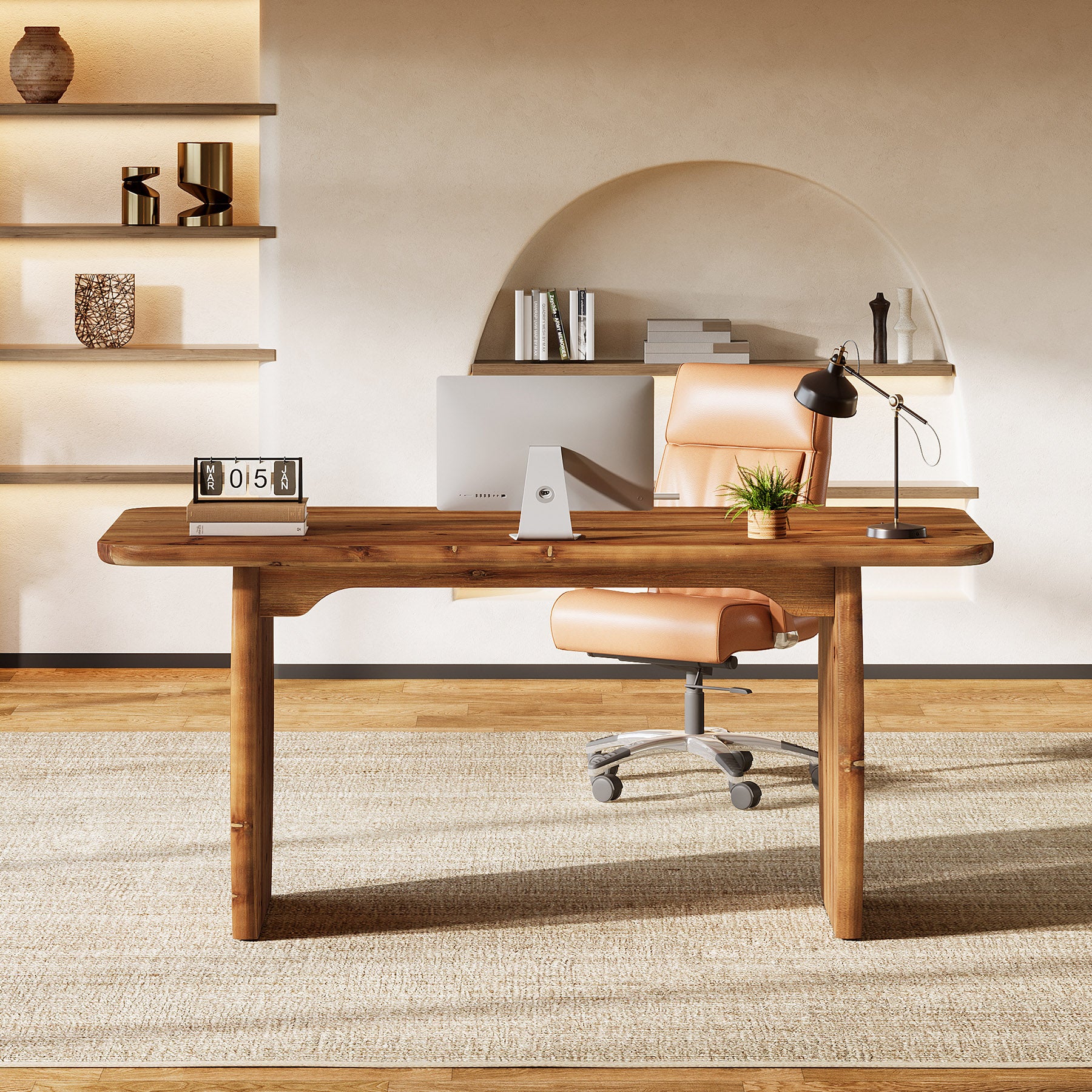 63" Farmhouse Executive Desk, Solid Wood Computer Desk for Home Office