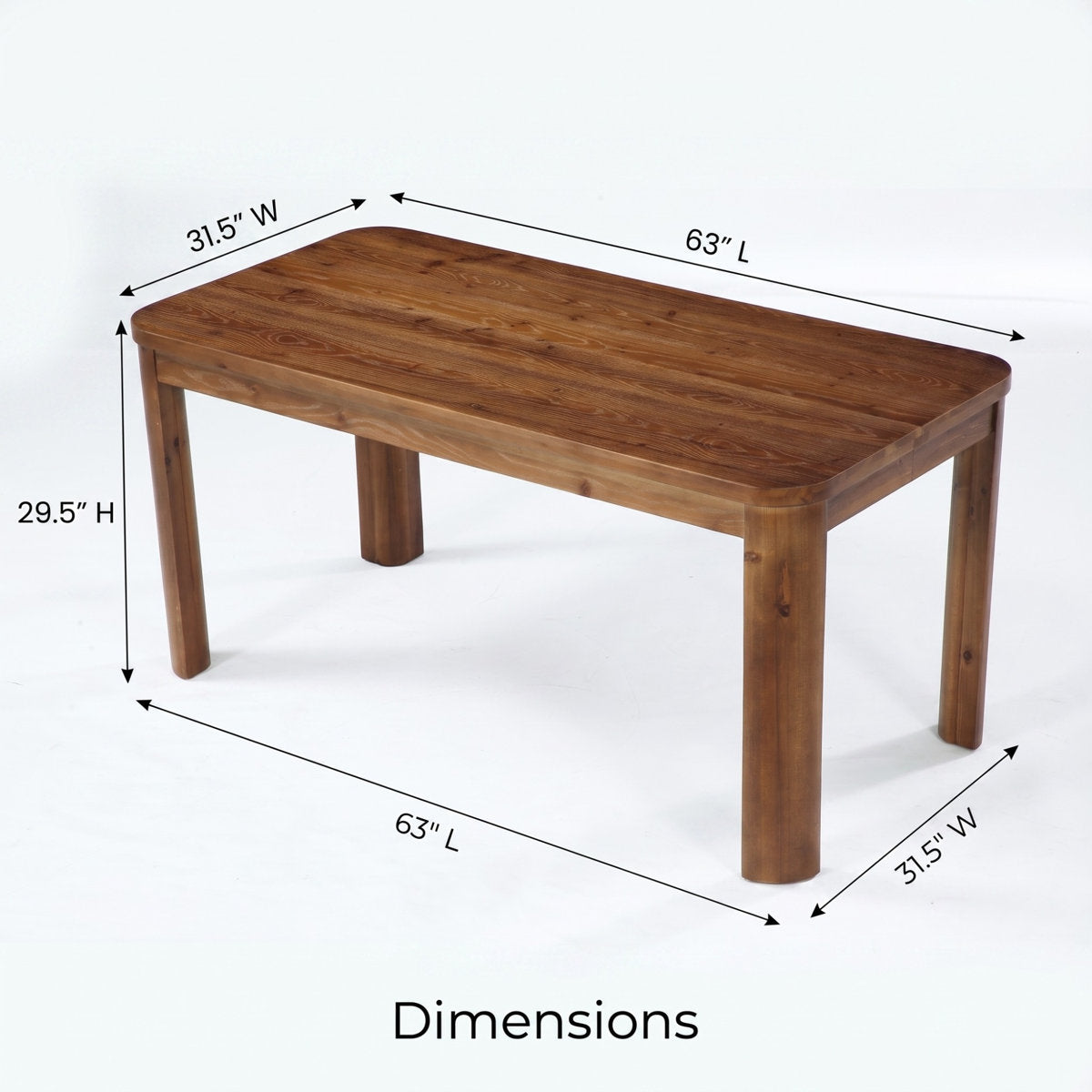63" Solid Wood Dining Table, Rectangular Rounded Edge Farmhouse Kitchen Table