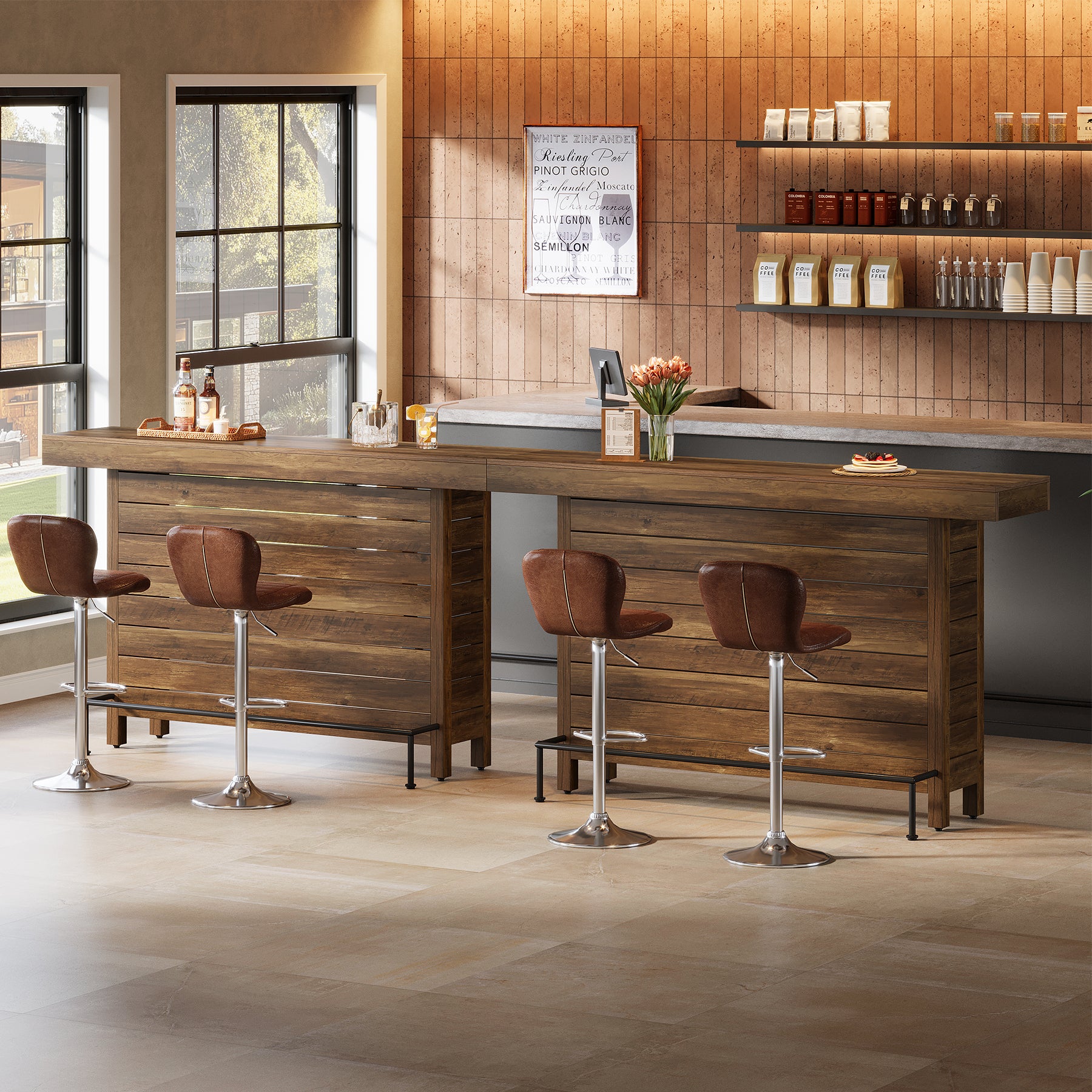 63" Industrial Bar Table, 3-Tier Home Bar Unite Pub Table with Metal Footrest