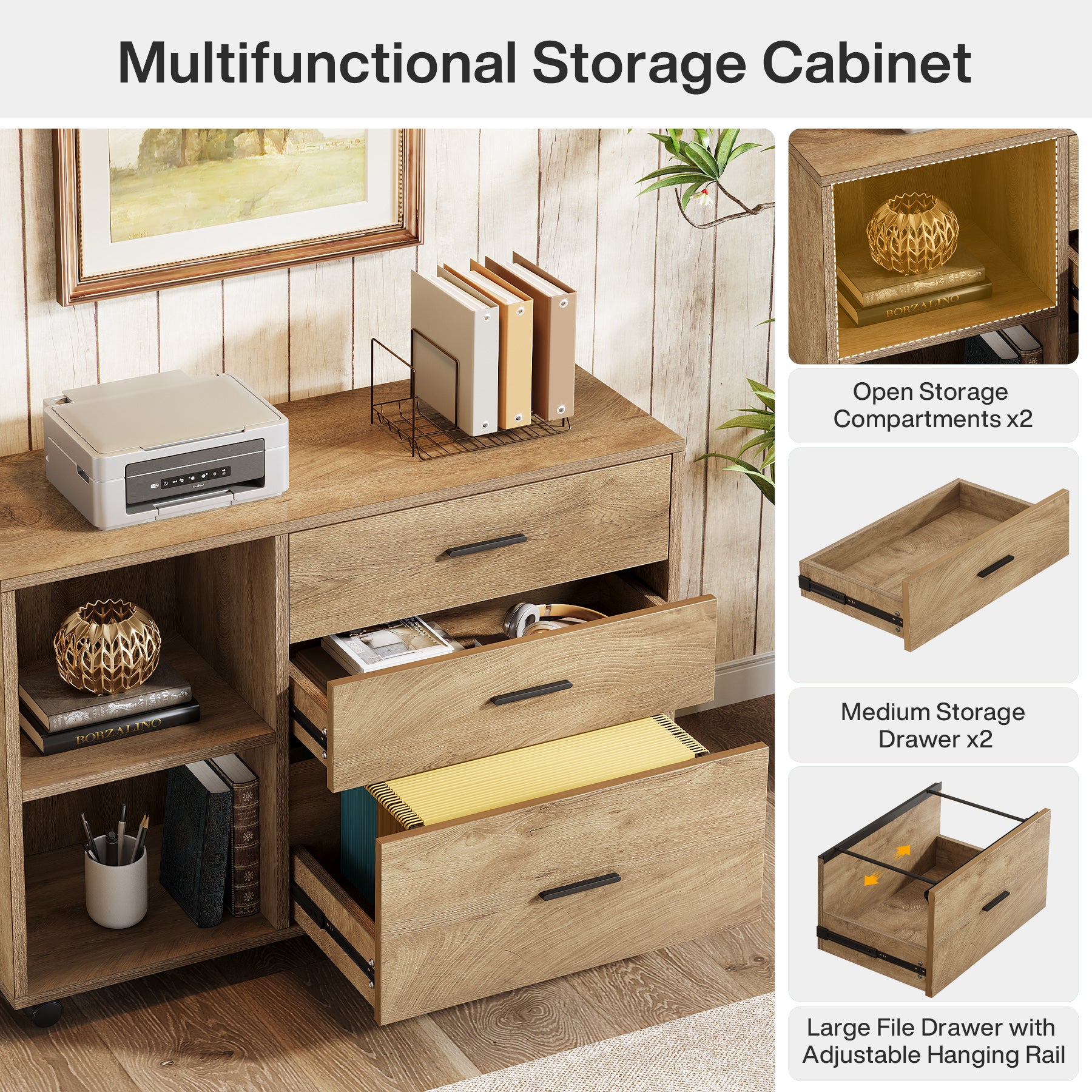 63" L-Shaped Desk, Executive Office Desk with Mobile Lateral File Cabinet