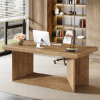 63" Large Executive Desk, Farmhouse Office Computer Desk with Heavy Duty Pedestal