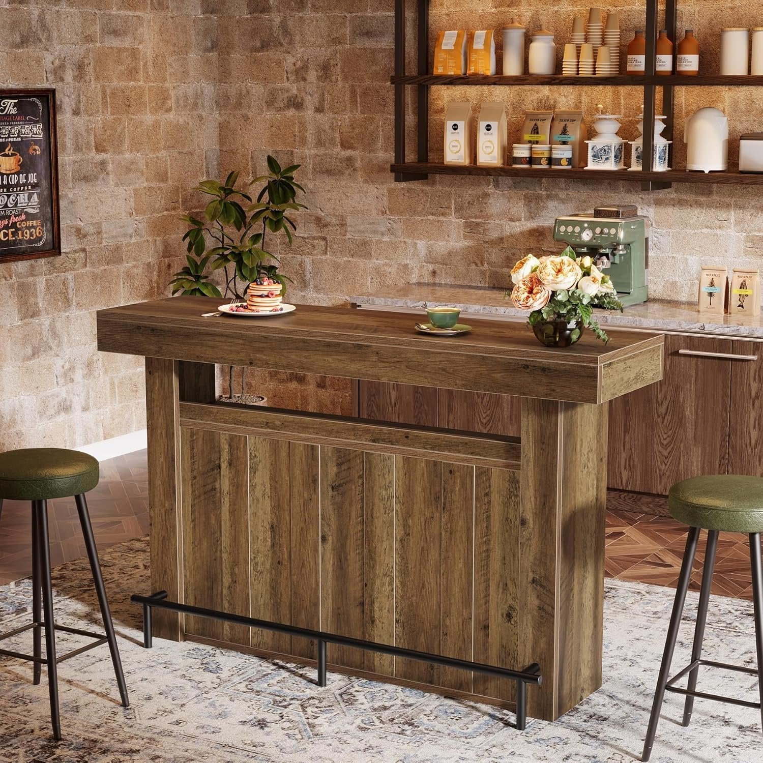 63" Modern Bar Table, 4-Tier Counter Height Pub Table with Storage Shelves