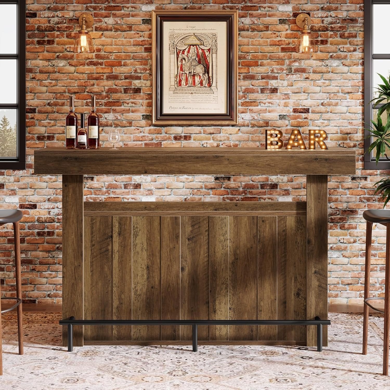 63" Modern Bar Table, 4-Tier Counter Height Pub Table with Storage Shelves