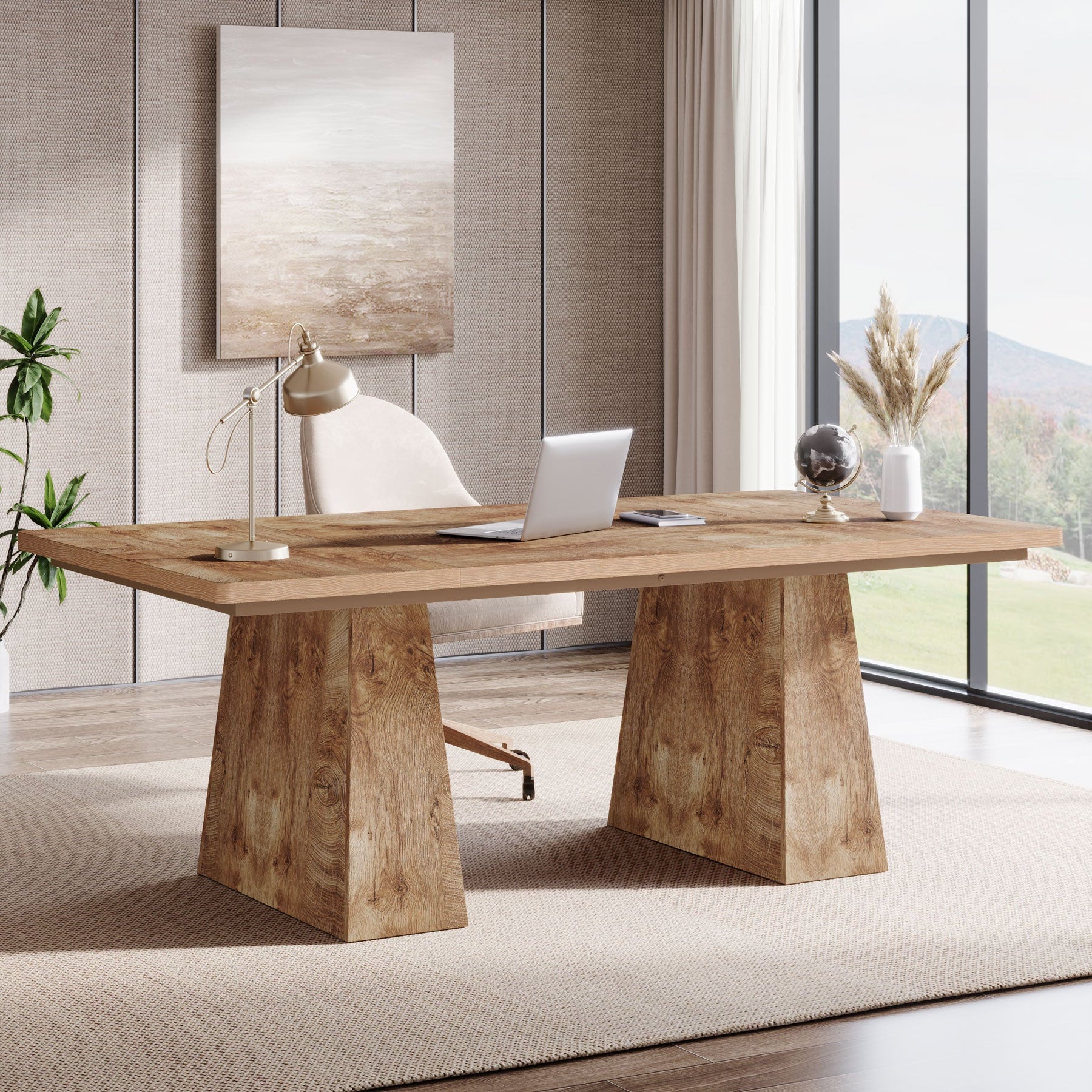 63" Modern Executive Desk, Large Office Computer Desk with Sturdy Double Pedestal