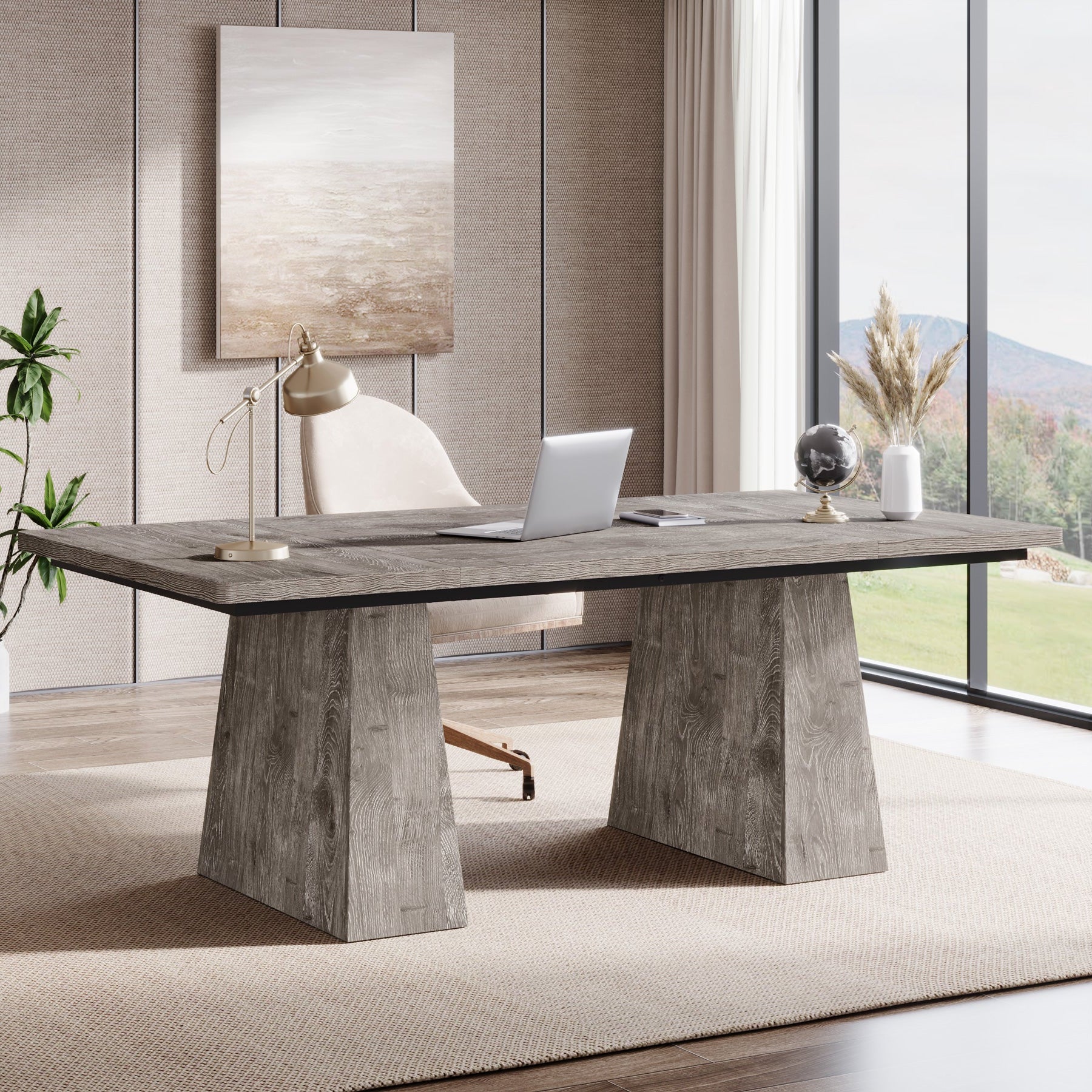 63" Modern Executive Desk, Large Office Computer Desk with Sturdy Double Pedestal