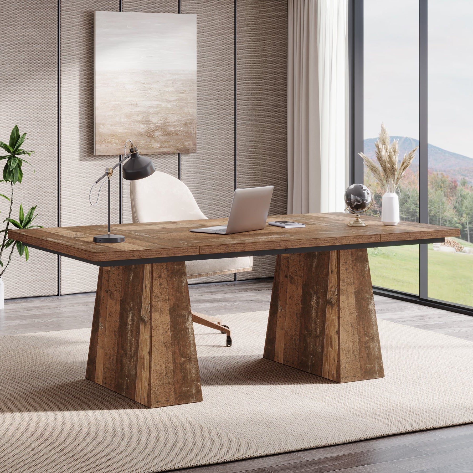 63" Modern Executive Desk, Large Office Computer Desk with Sturdy Double Pedestal