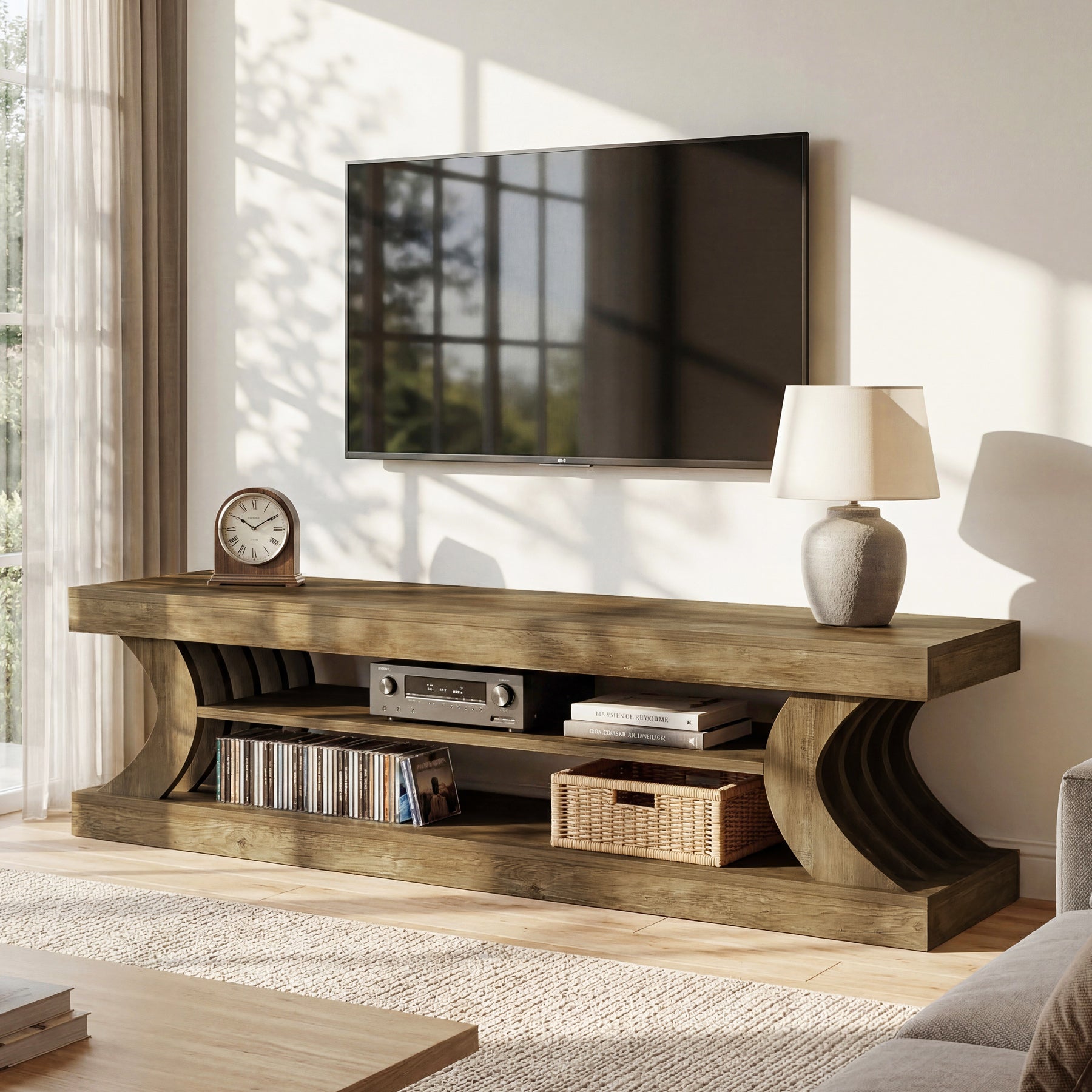 63" Modern TV Stand, C-Shaped 3-Tier Entertainment Center for 55/65/70 Inch TVs