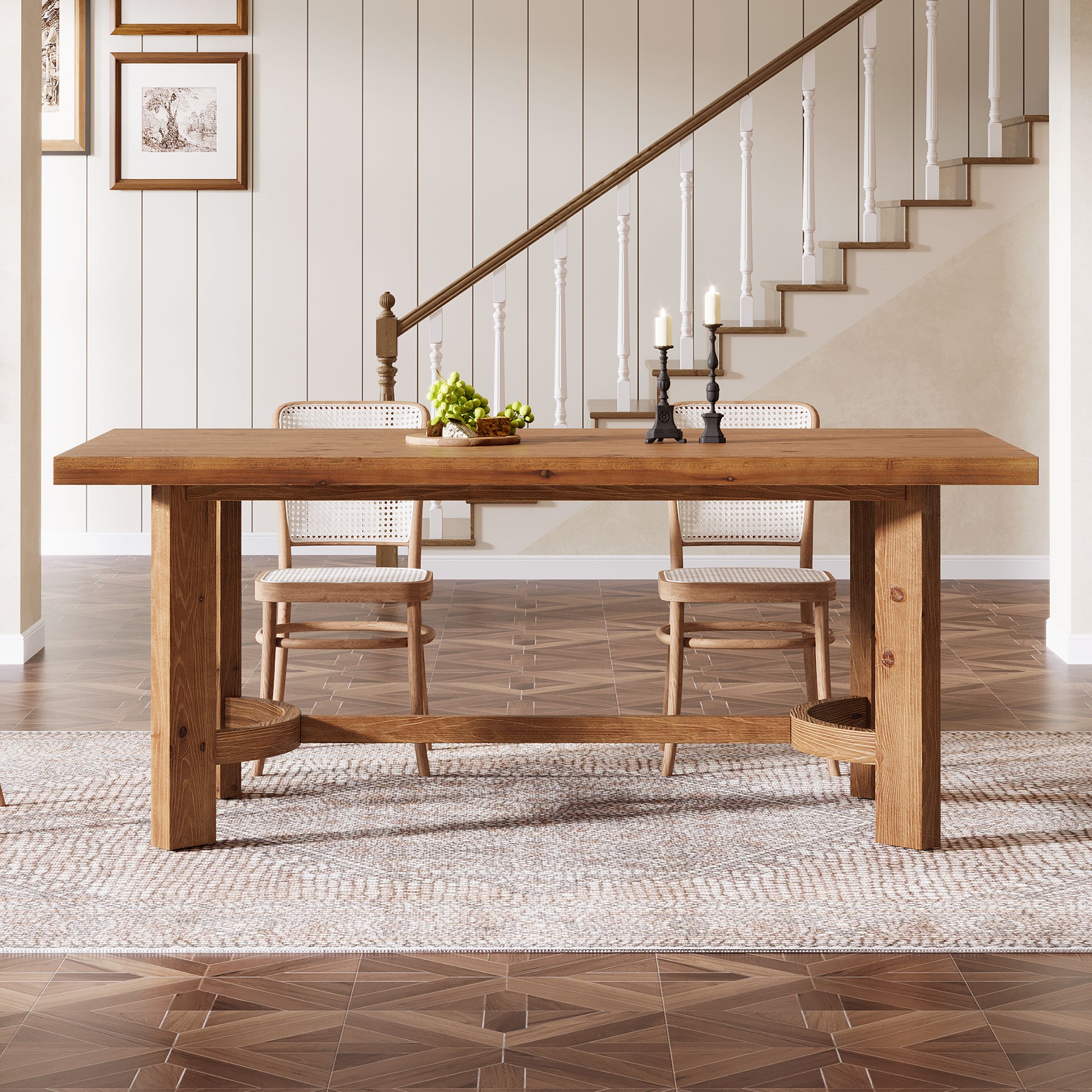 63" Rectangle Dining Table, Solid Wood Farmhouse Kitchen Table for 4-6