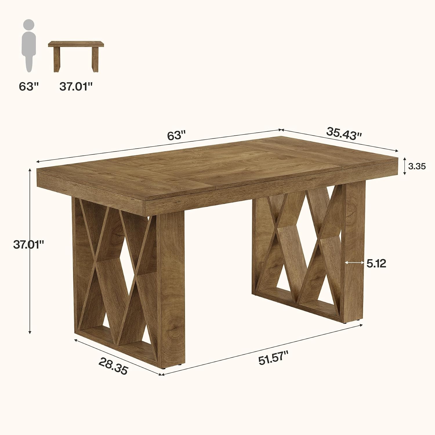 63" Rectangular Bar Table, Farmhouse Counter Height Pub Table