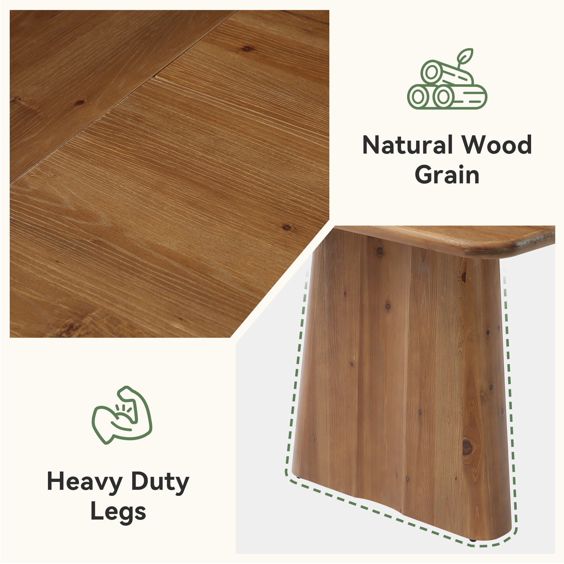 63" Rectangular Dining Table, Solid Wood Kitchen Dinner Table With Double Pedestal Legs