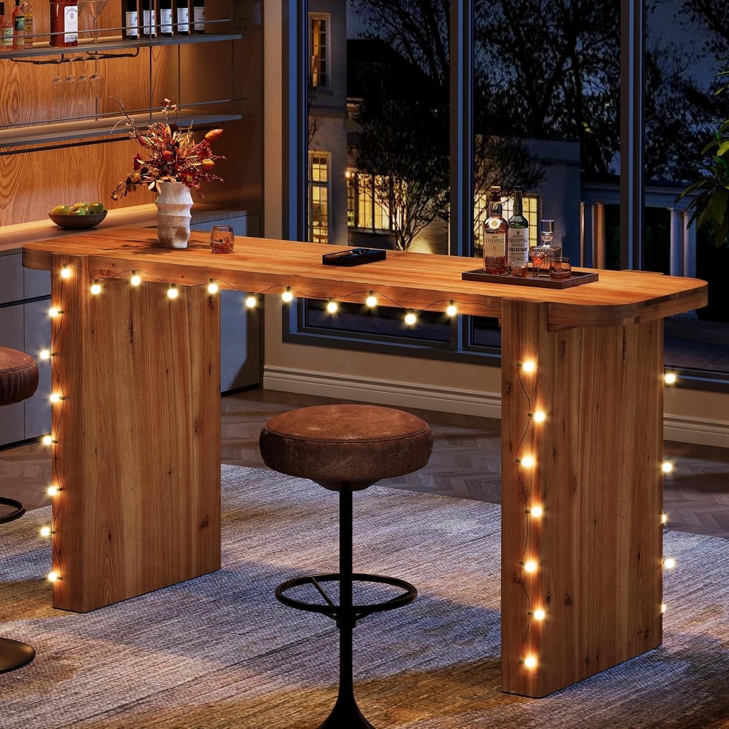 63" Solid Wood Bar Table, Rectangular Counter Height Pub Table Home Bar Table