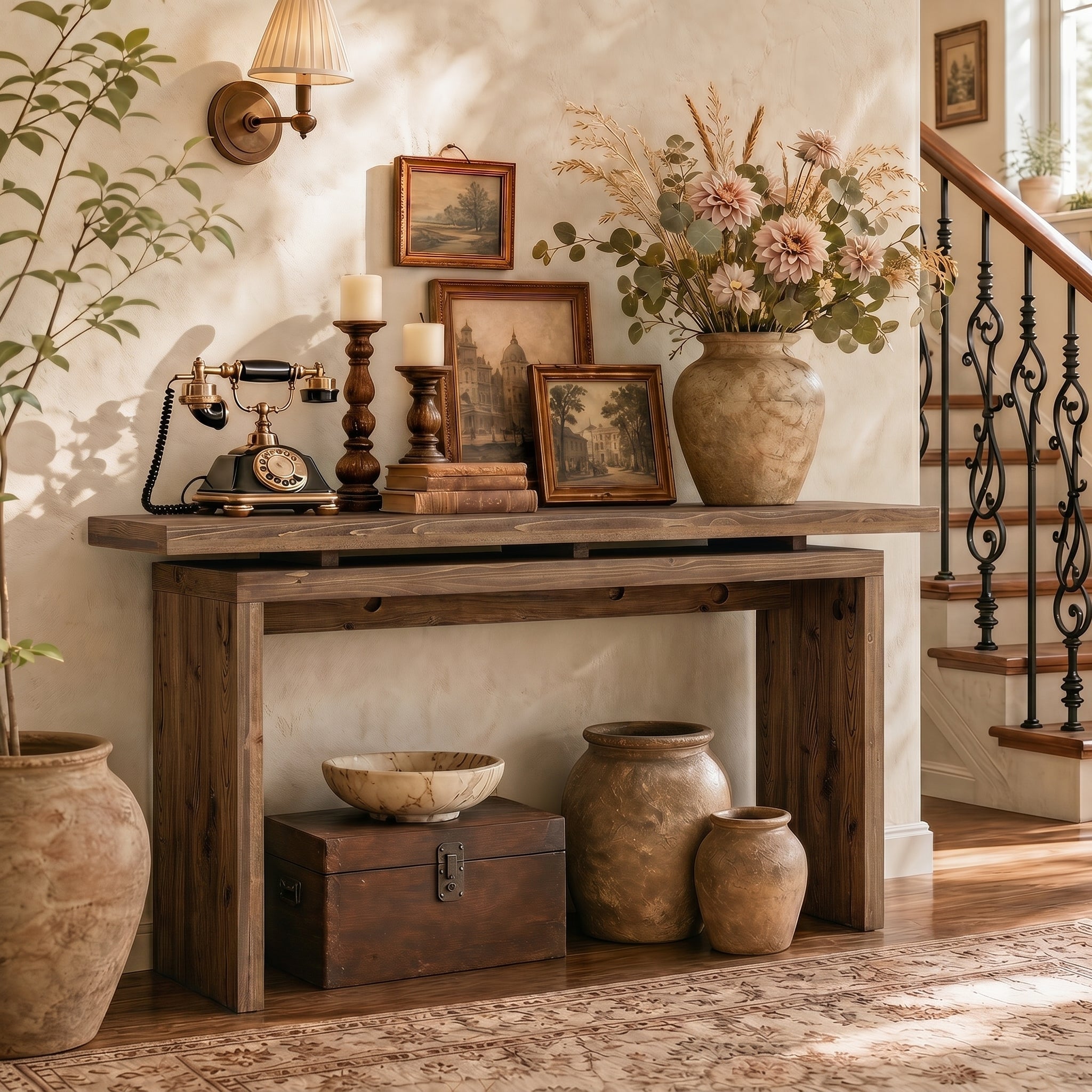 63“ Solid Wood Console Table, Farmhouse Narrow Long Sofa Table Behind the Couch for Living Room