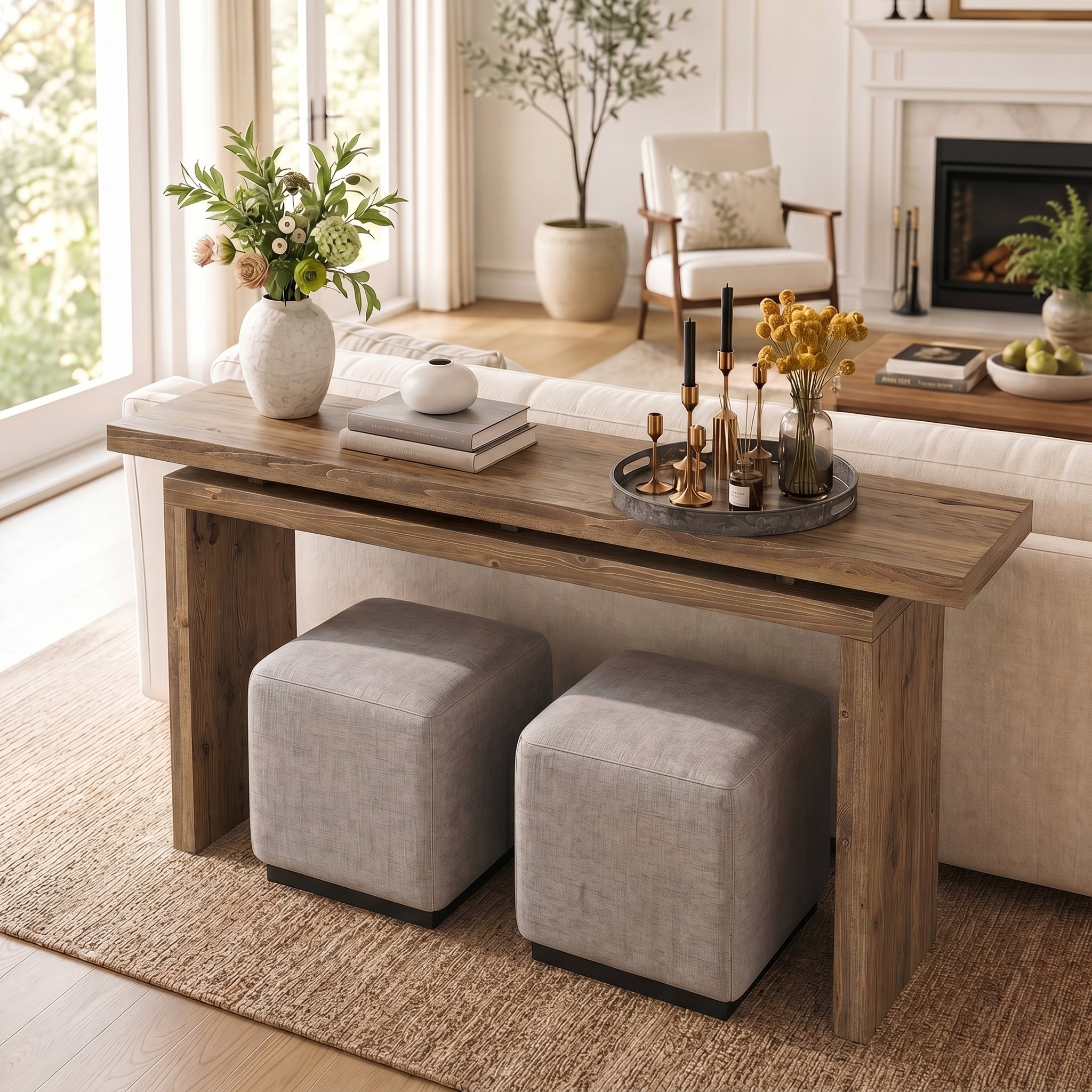 63“ Solid Wood Console Table, Farmhouse Narrow Long Sofa Table Behind the Couch for Living Room