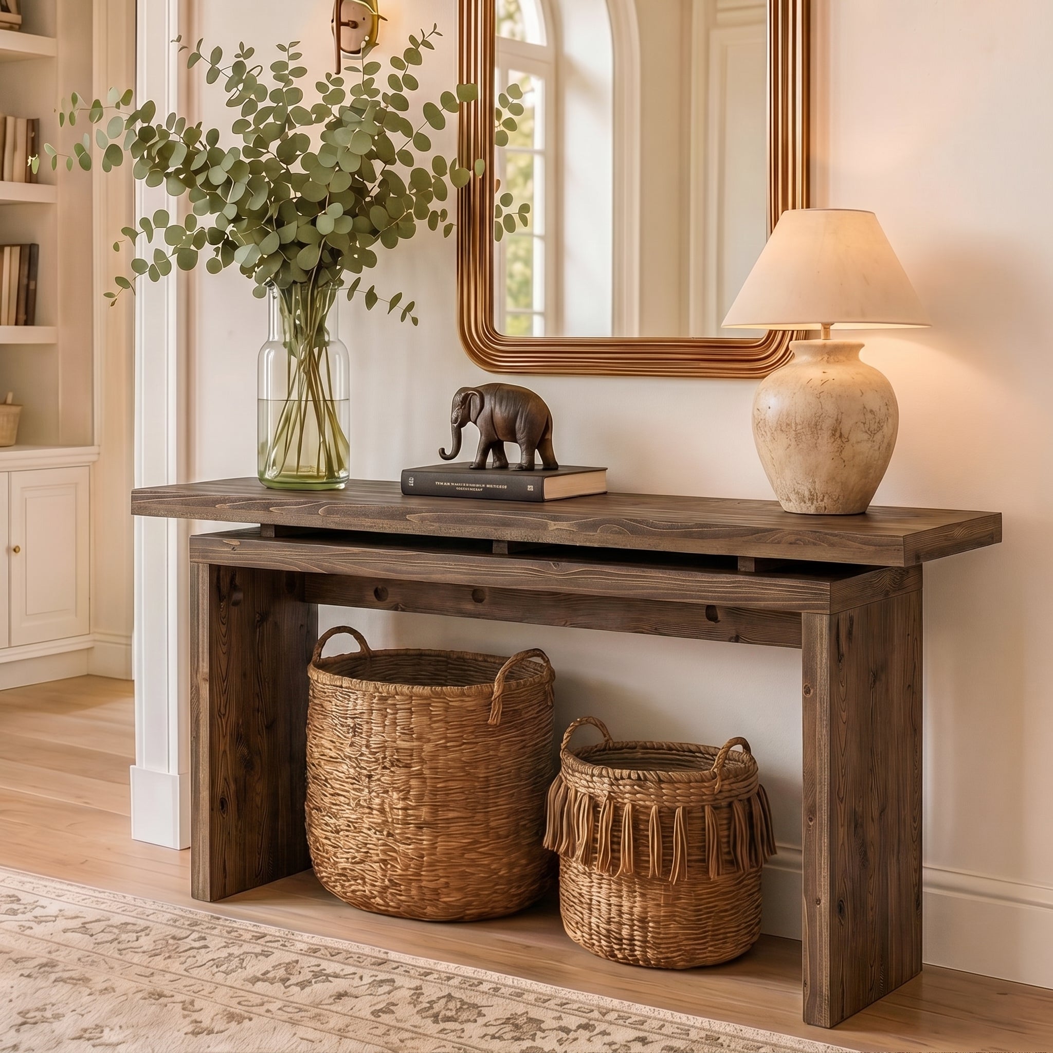 63“ Solid Wood Console Table, Farmhouse Narrow Long Sofa Table Behind the Couch for Living Room