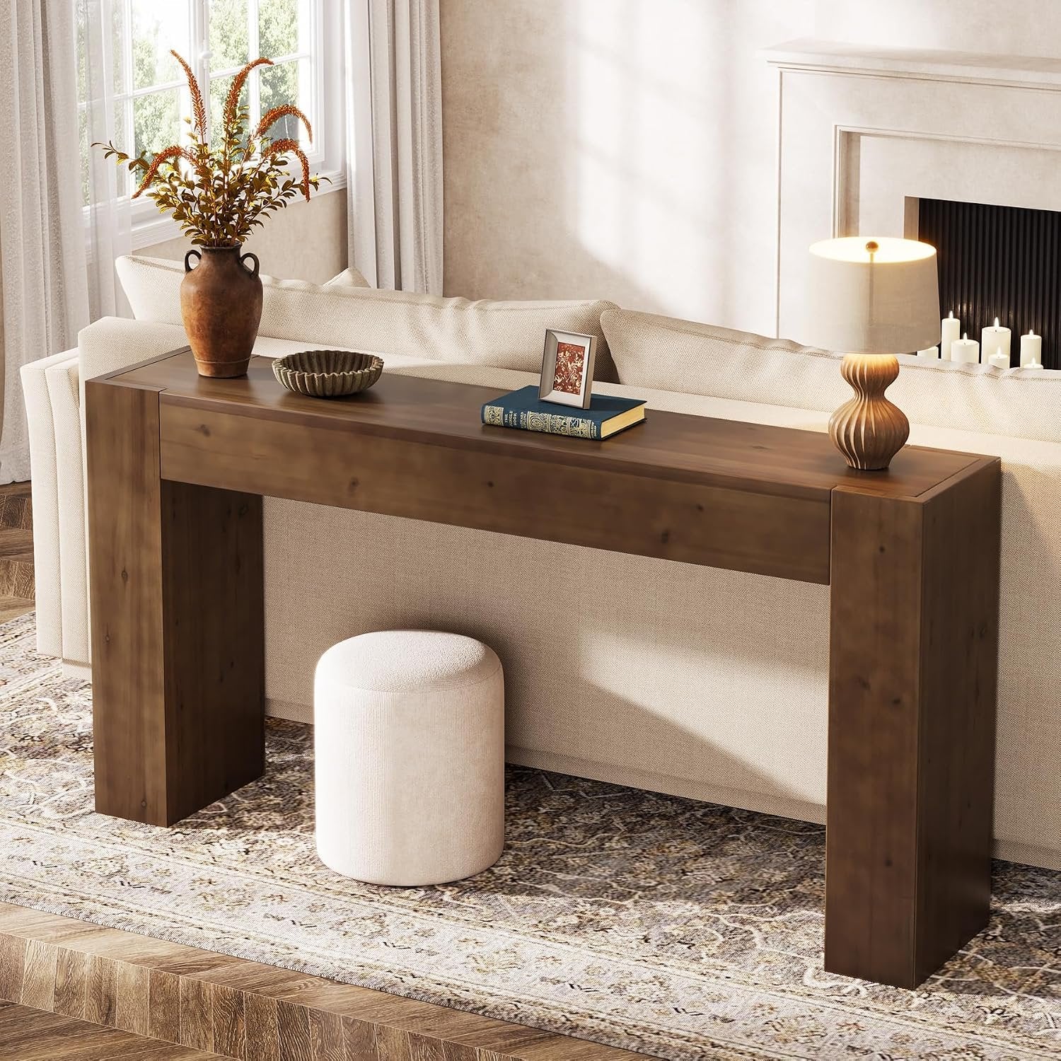 63"Solid Wood Console Table,  Farmhouse Sofa Table Behind Couch for Entryway