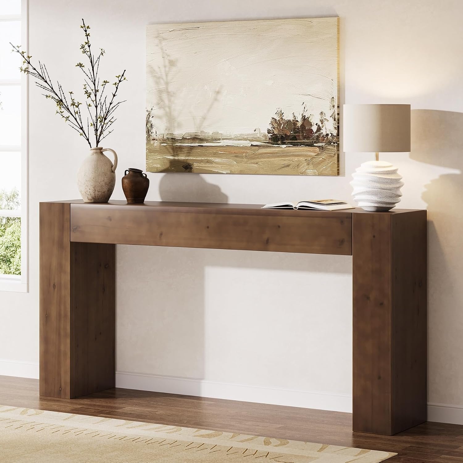 63"Solid Wood Console Table,  Farmhouse Sofa Table Behind Couch for Entryway